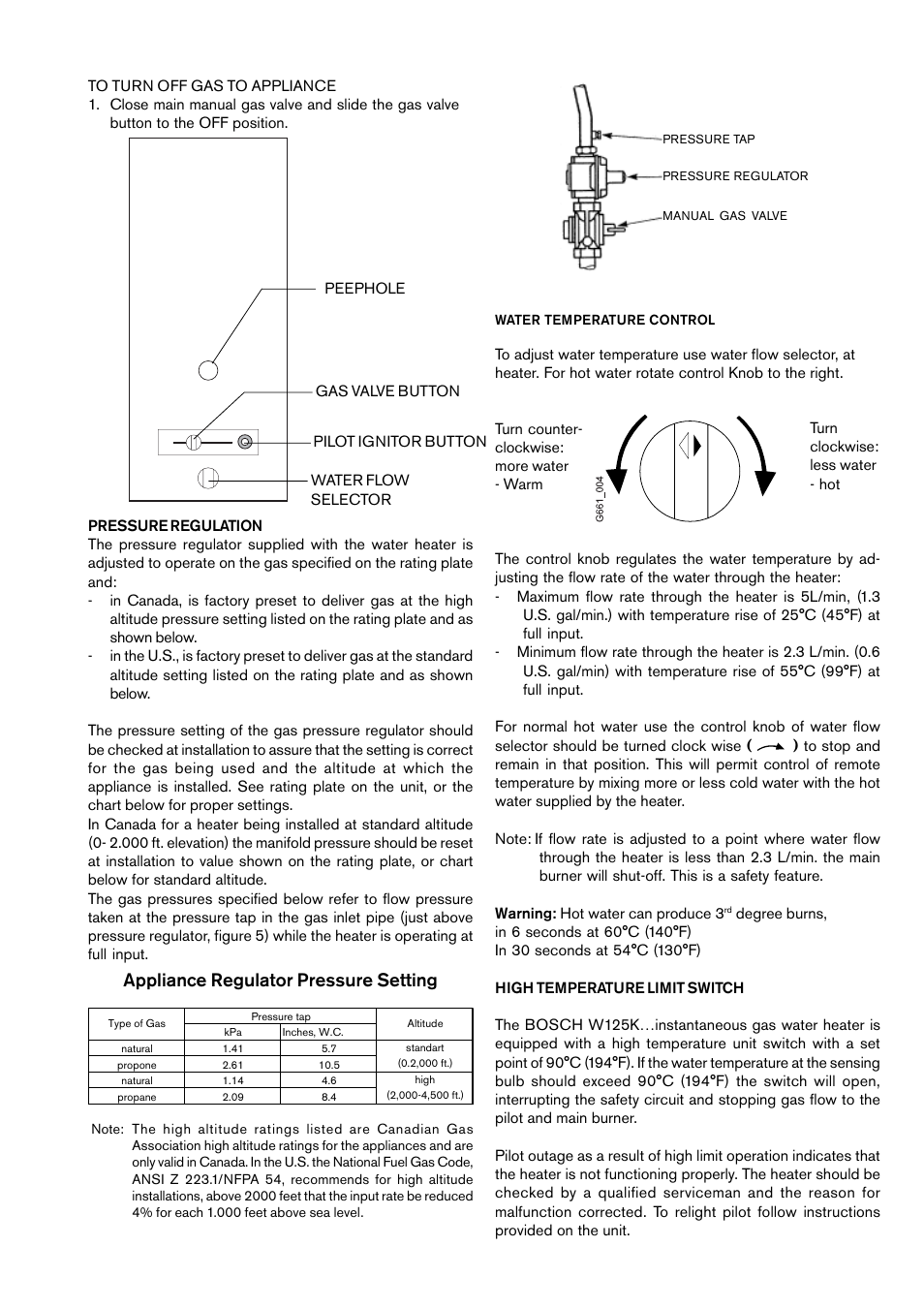 Appliance regulator pressure setting | Bosch W 125...T1 User Manual | Page 7 / 12