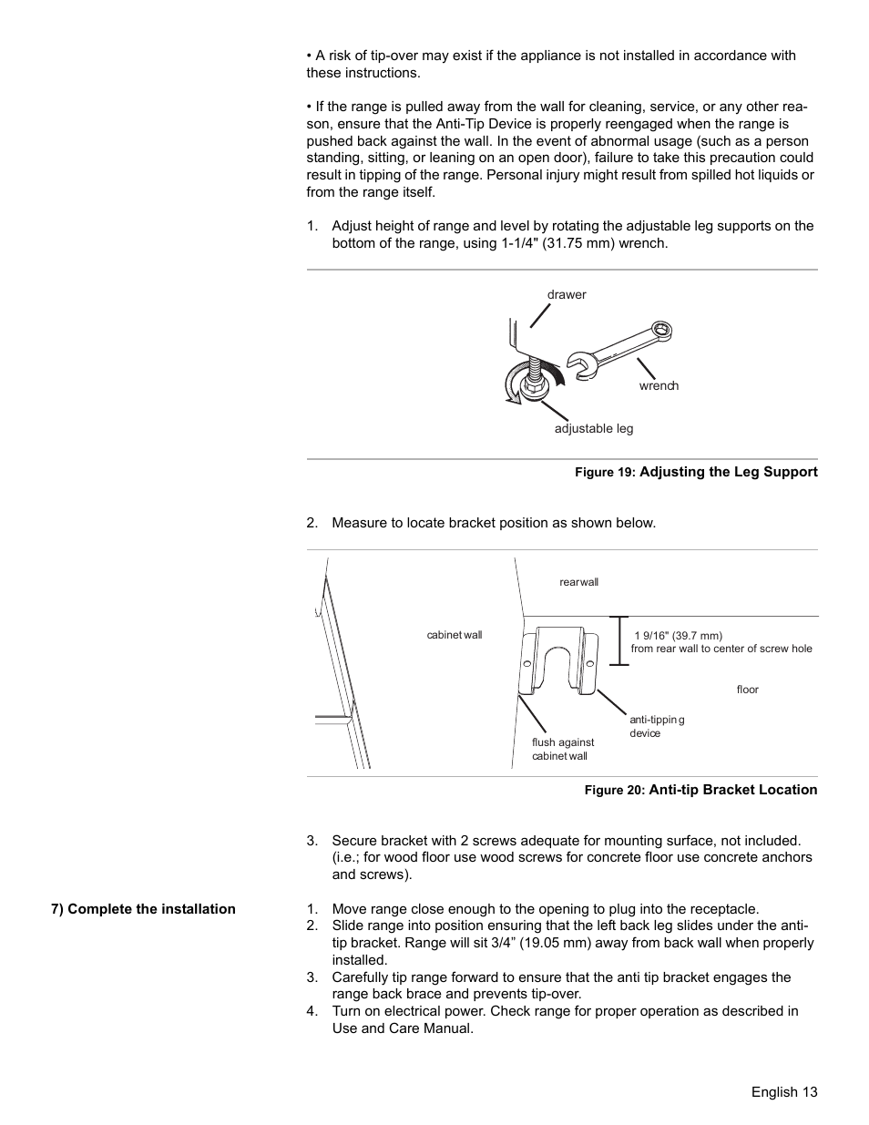 Measure to locate bracket position as shown below, 7) complete the installation | Bosch HES7052U User Manual | Page 15 / 48