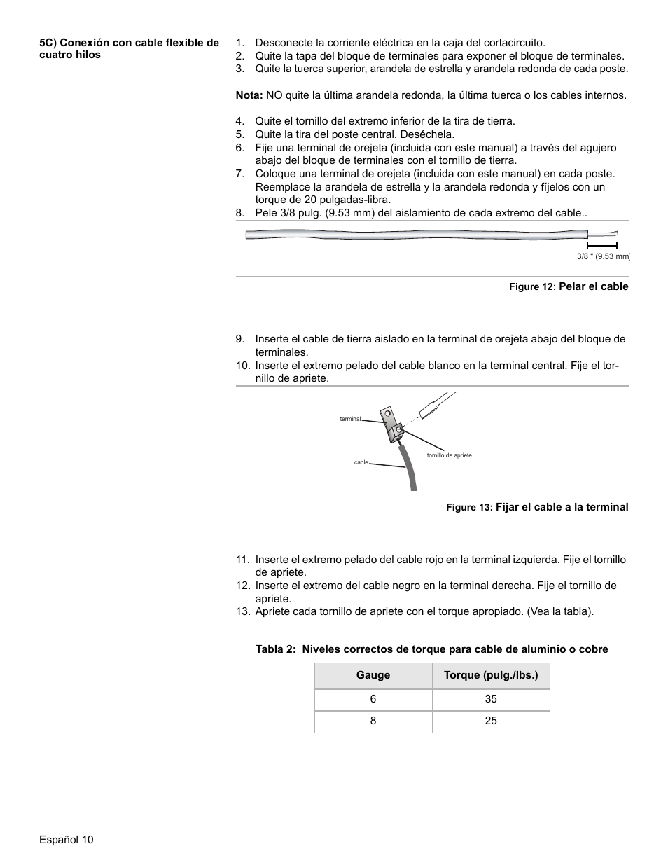 5c) conexión con cable flexible de cuatro hilos, Quite la tira del poste central. deséchela | Bosch HES7052U User Manual | Page 44 / 48