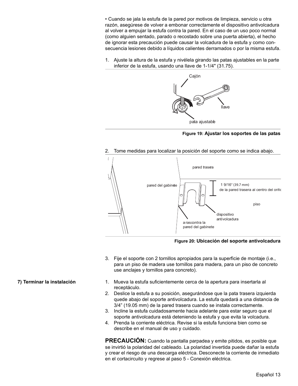 7) terminar la instalación, Precaución | Bosch HES7052U User Manual | Page 47 / 48