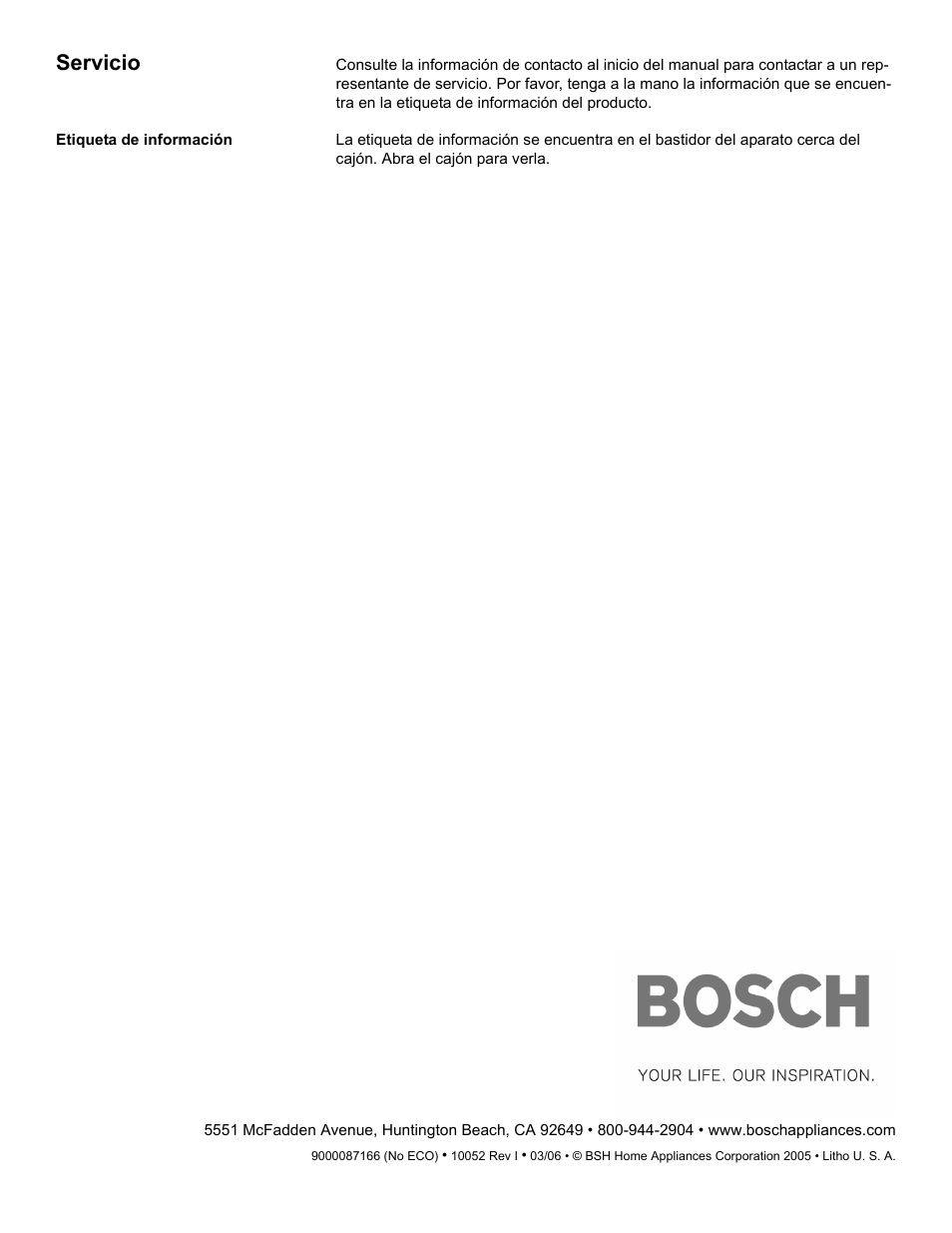 Servicio, Etiqueta de información | Bosch HES7052U User Manual | Page 48 / 48