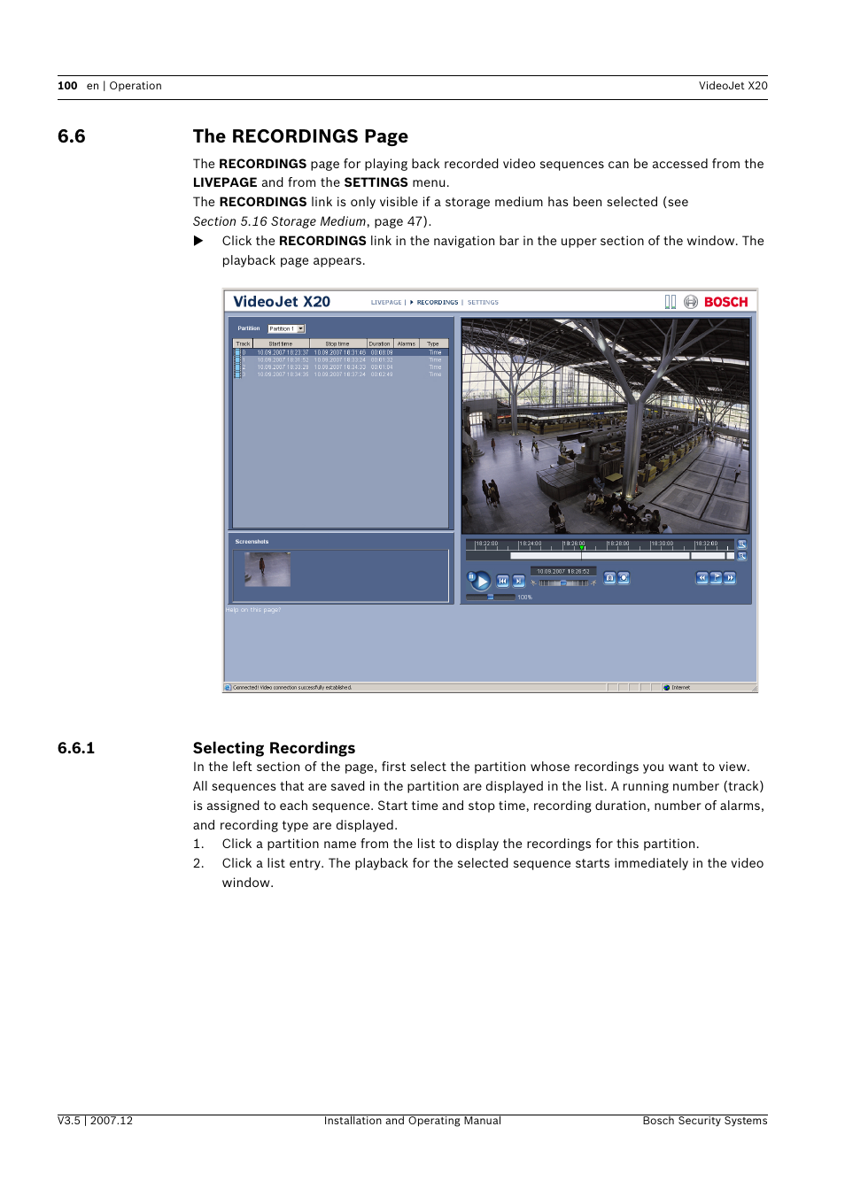 6 the recordings page | Bosch VIDEOJET X20 User Manual | Page 100 / 130