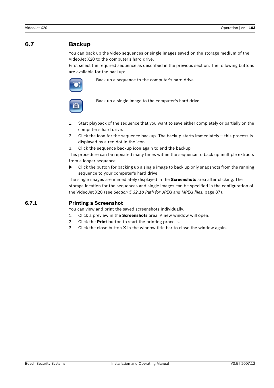 7 backup, Backup | Bosch VIDEOJET X20 User Manual | Page 103 / 130