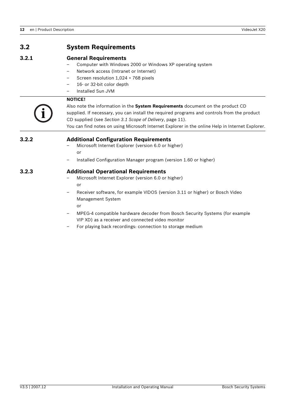 2 system requirements, System requirements | Bosch VIDEOJET X20 User Manual | Page 12 / 130