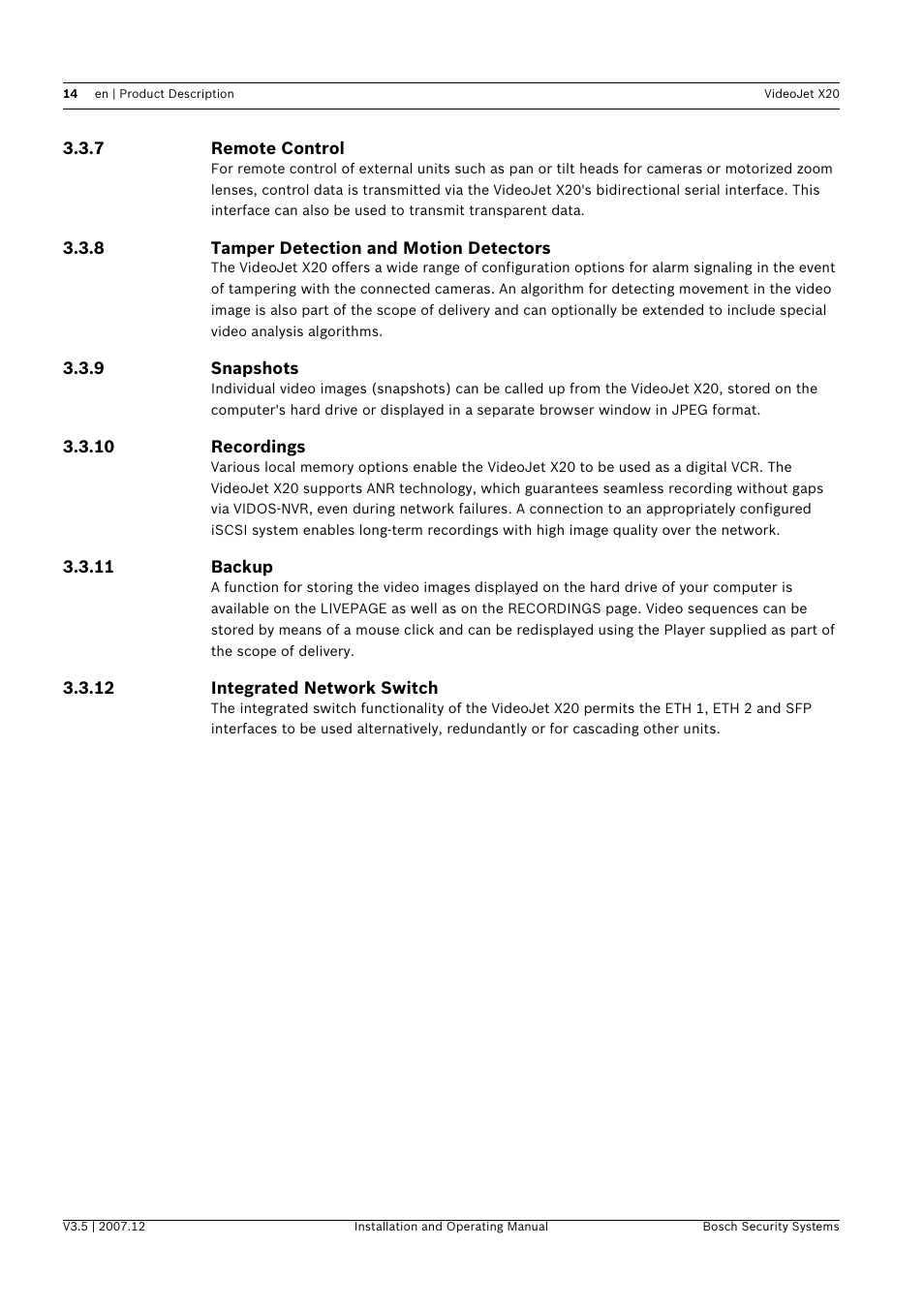 Bosch VIDEOJET X20 User Manual | Page 14 / 130