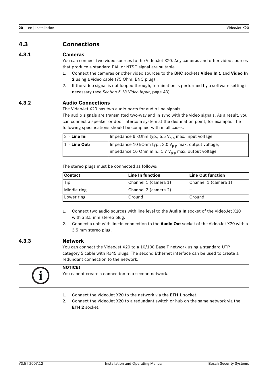 3 connections, Connections | Bosch VIDEOJET X20 User Manual | Page 20 / 130