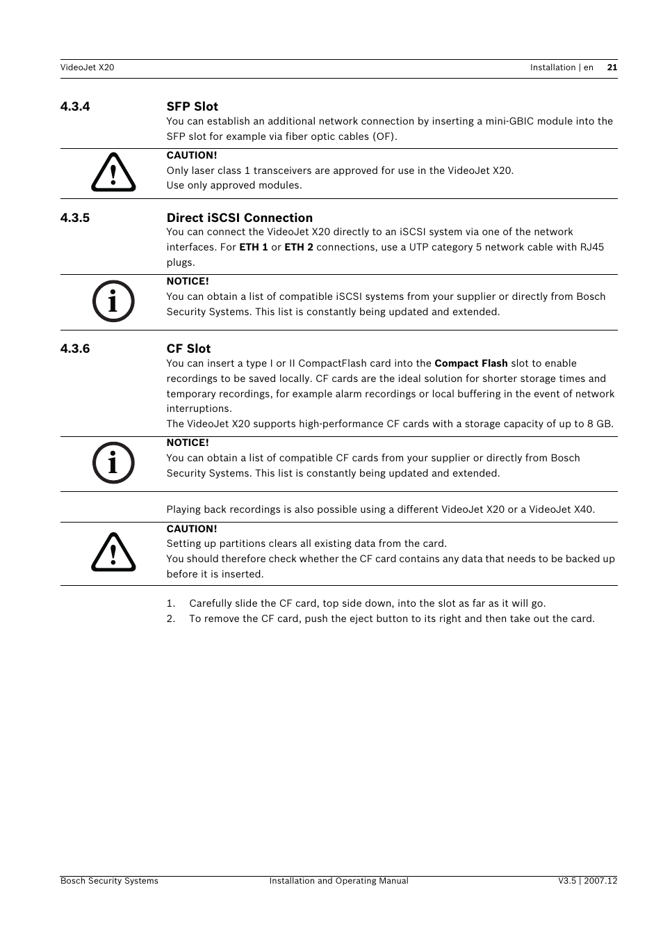 Bosch VIDEOJET X20 User Manual | Page 21 / 130