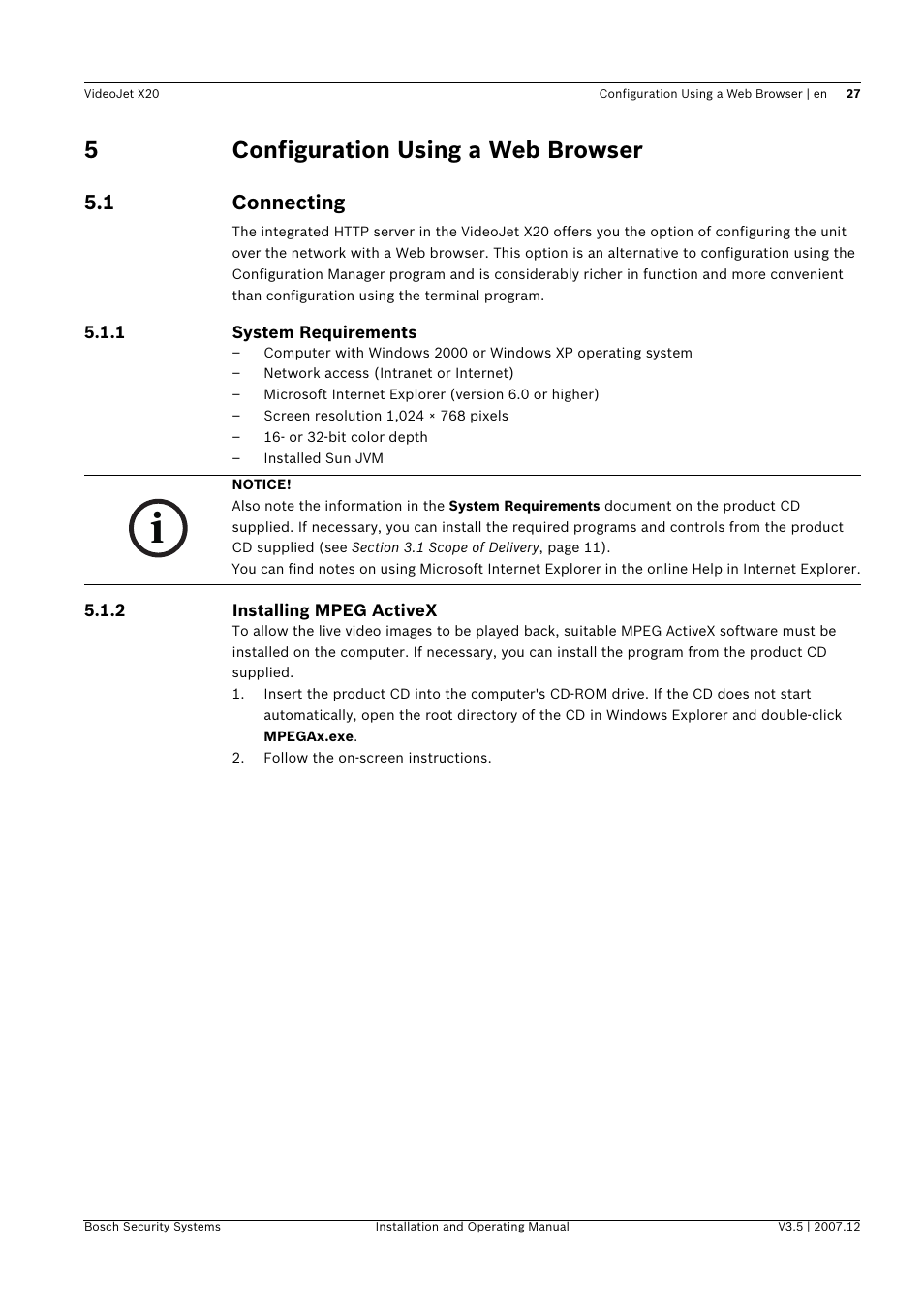 5 configuration using a web browser, 1 connecting, Configuration using a web browser | Connecting, 5configuration using a web browser | Bosch VIDEOJET X20 User Manual | Page 27 / 130