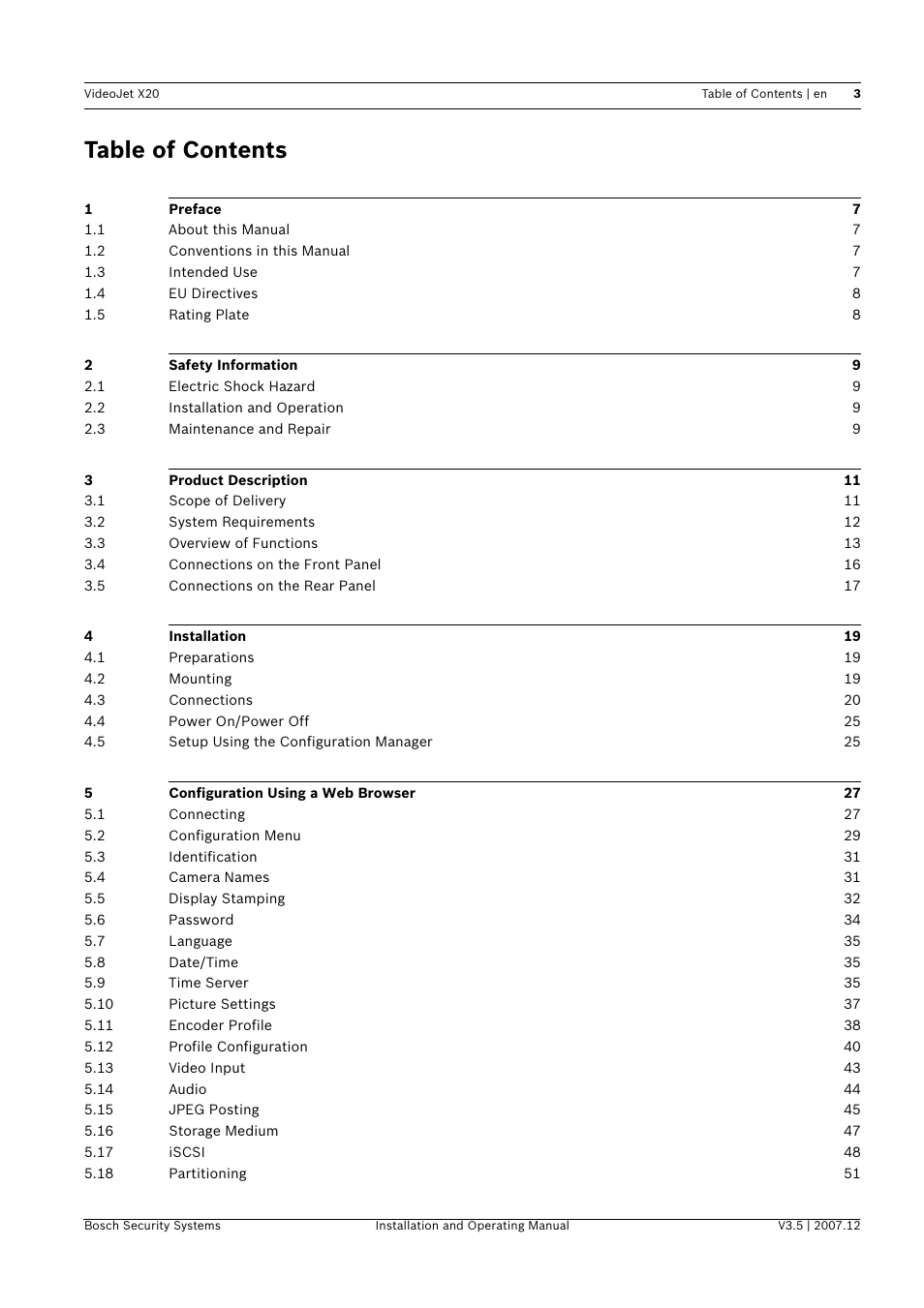 Bosch VIDEOJET X20 User Manual | Page 3 / 130