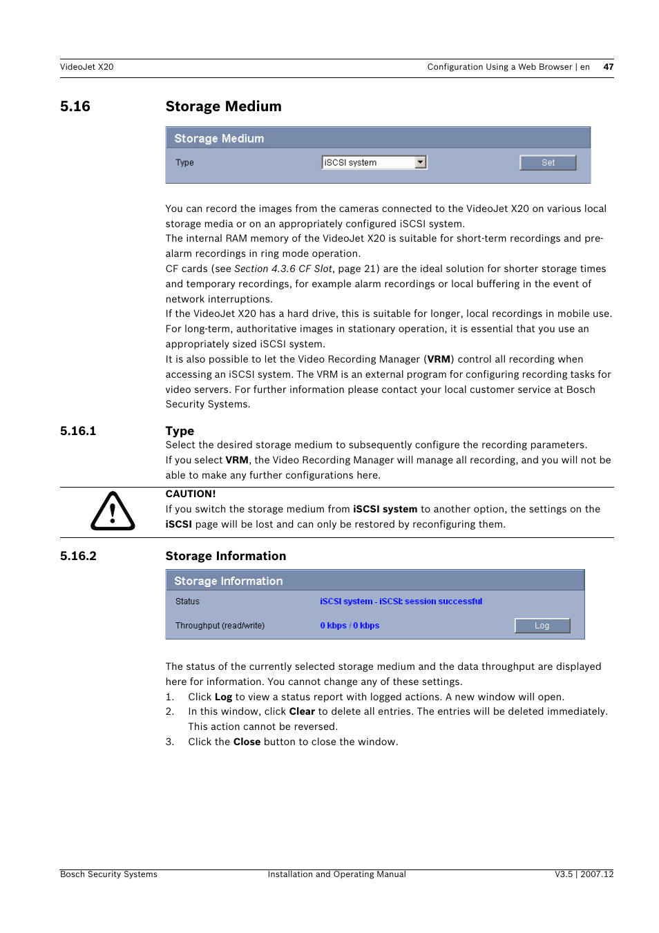 16 storage medium, Storage medium | Bosch VIDEOJET X20 User Manual | Page 47 / 130