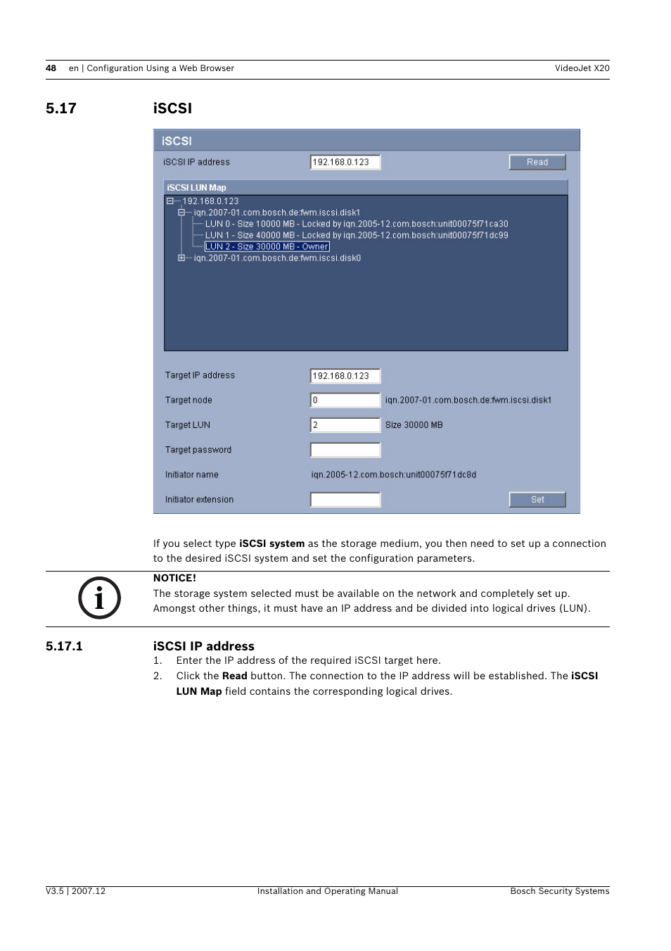 17 iscsi, Iscsi | Bosch VIDEOJET X20 User Manual | Page 48 / 130