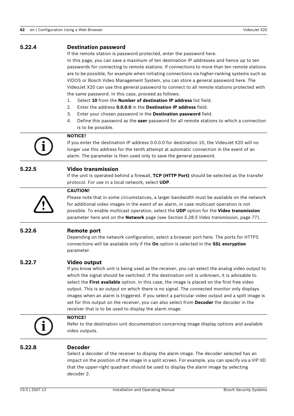 Bosch VIDEOJET X20 User Manual | Page 62 / 130