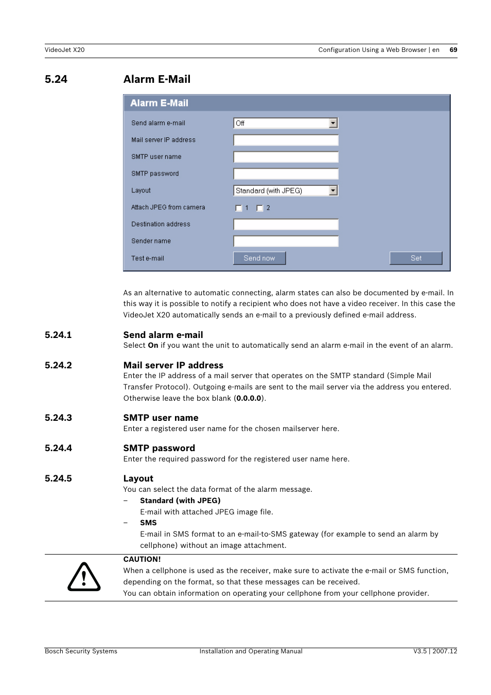 24 alarm e-mail, Alarm e-mail | Bosch VIDEOJET X20 User Manual | Page 69 / 130