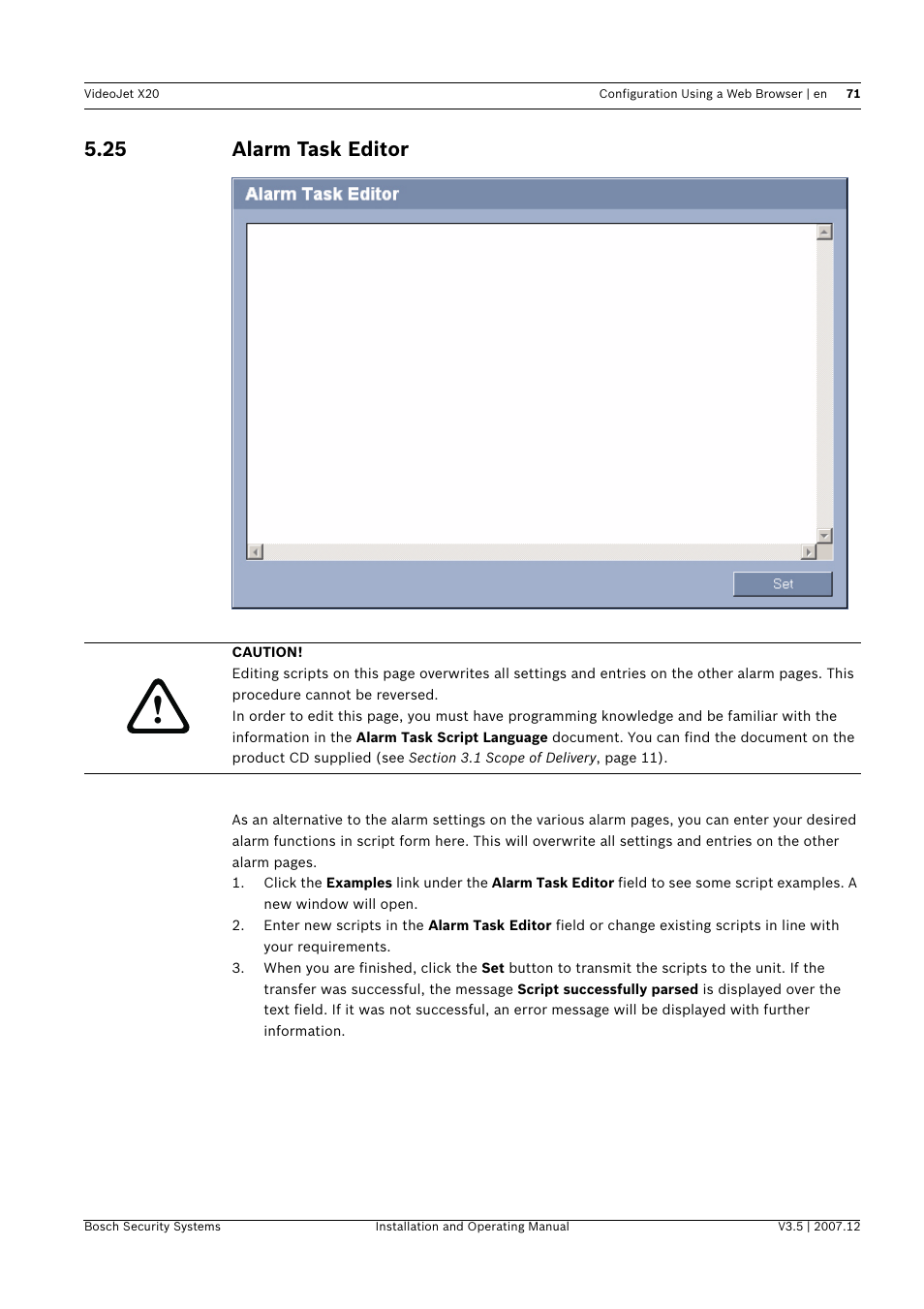 25 alarm task editor, Alarm task editor | Bosch VIDEOJET X20 User Manual | Page 71 / 130