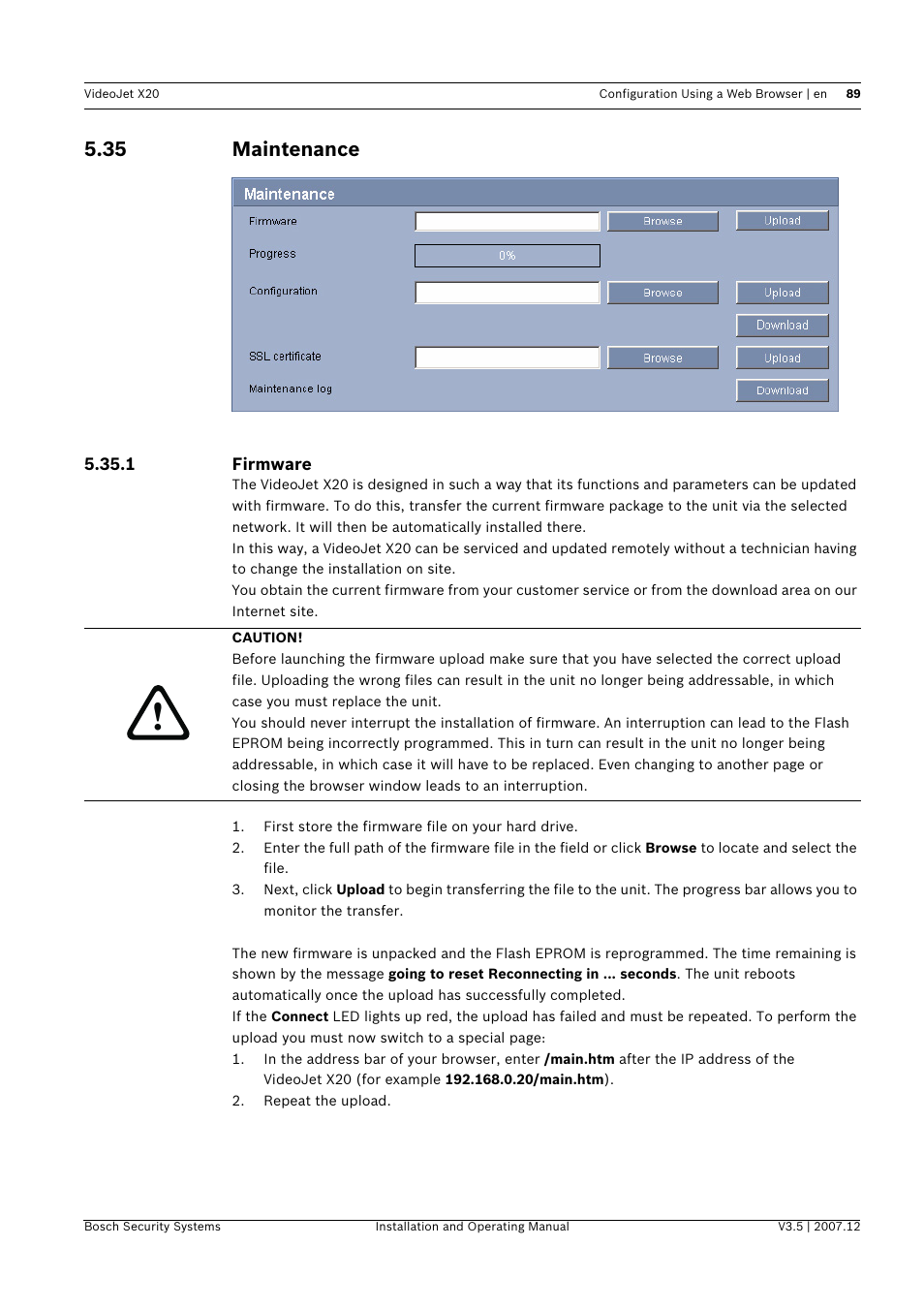 35 maintenance, Maintenance | Bosch VIDEOJET X20 User Manual | Page 89 / 130