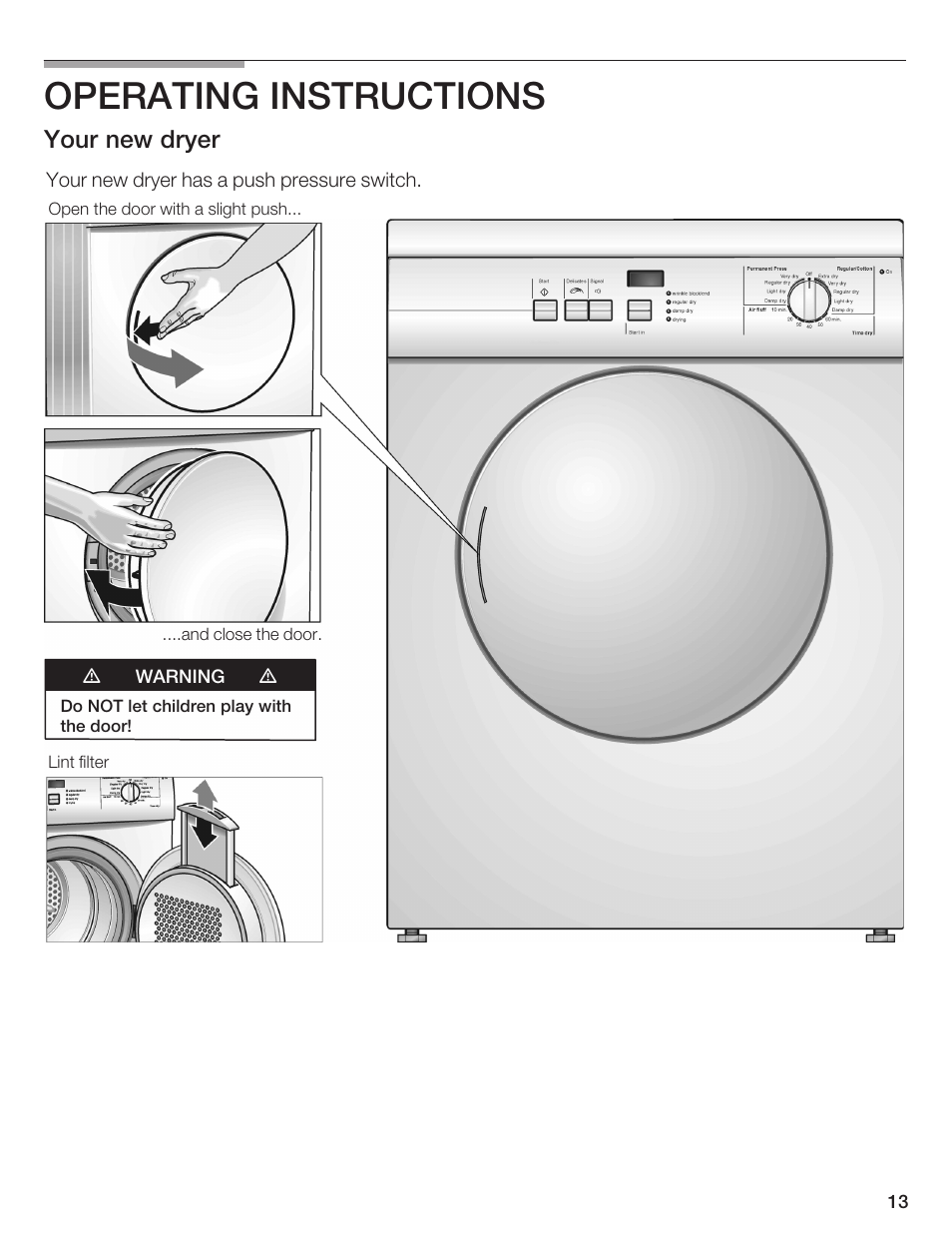 Operating instructions, Your new dryer | Bosch WTA 4410 CN User Manual | Page 13 / 76