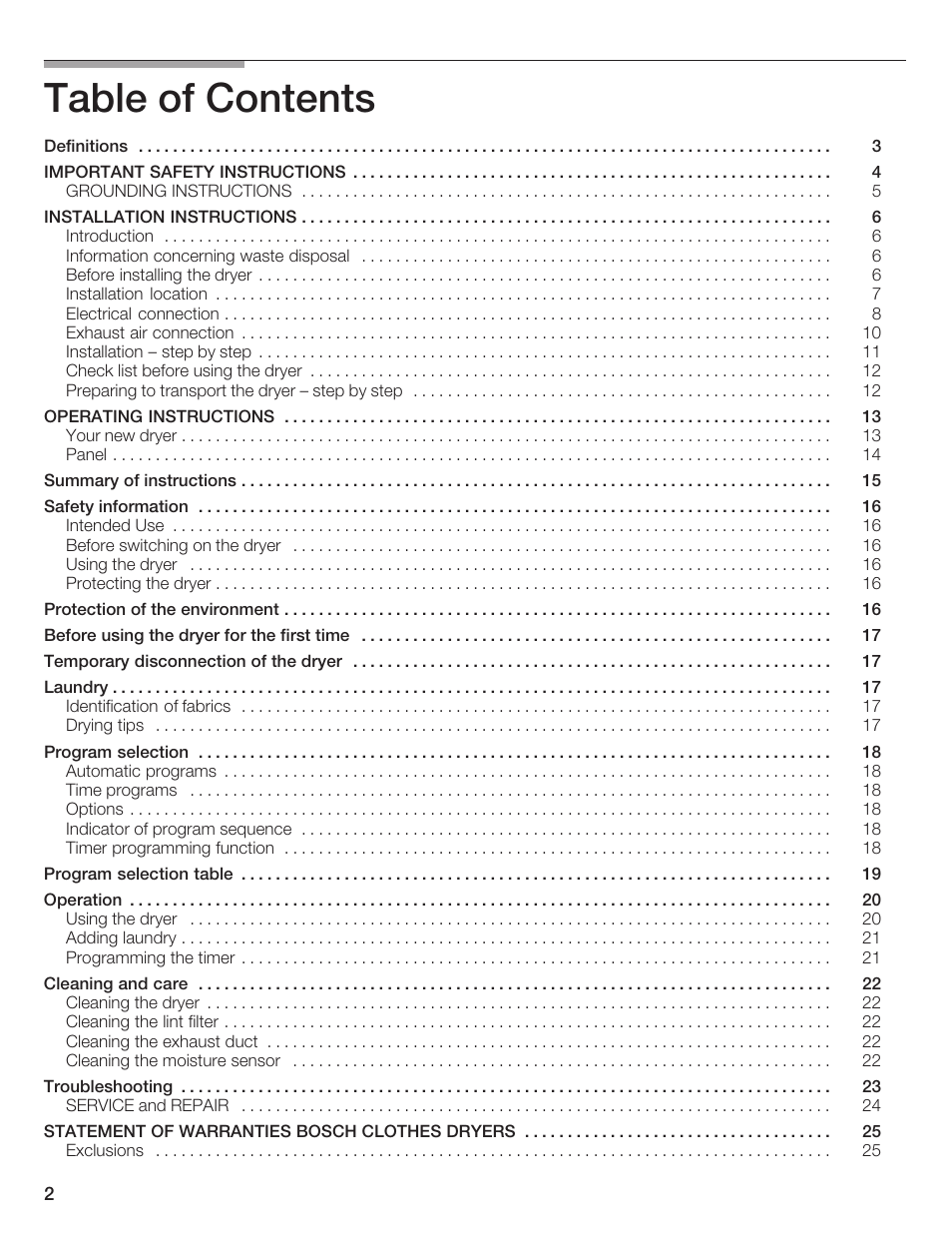 Bosch WTA 4410 CN User Manual | Page 2 / 76