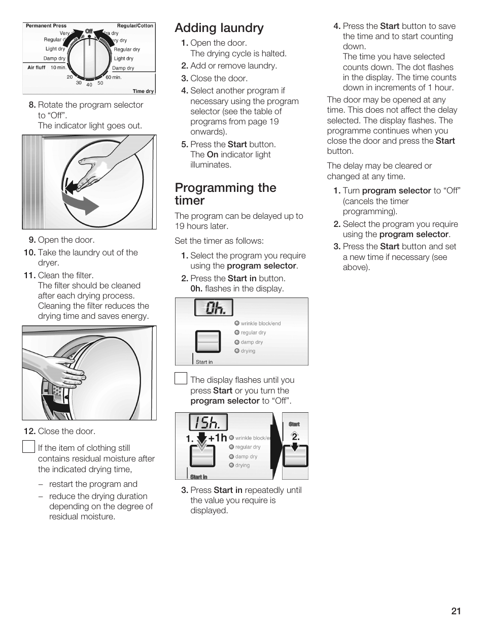 Adding laundry, Programming the timer 6 | Bosch WTA 4410 CN User Manual | Page 21 / 76