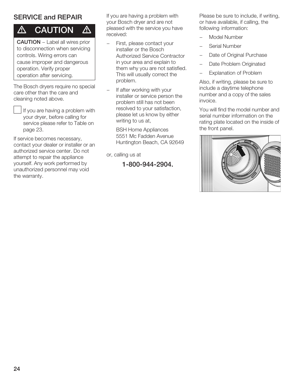 Caution | Bosch WTA 4410 CN User Manual | Page 24 / 76