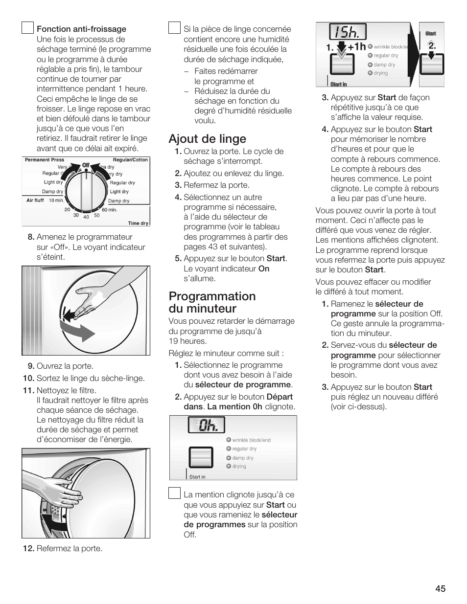 Ajout de linge, Programmation duăminuteur 6 | Bosch WTA 4410 CN User Manual | Page 45 / 76