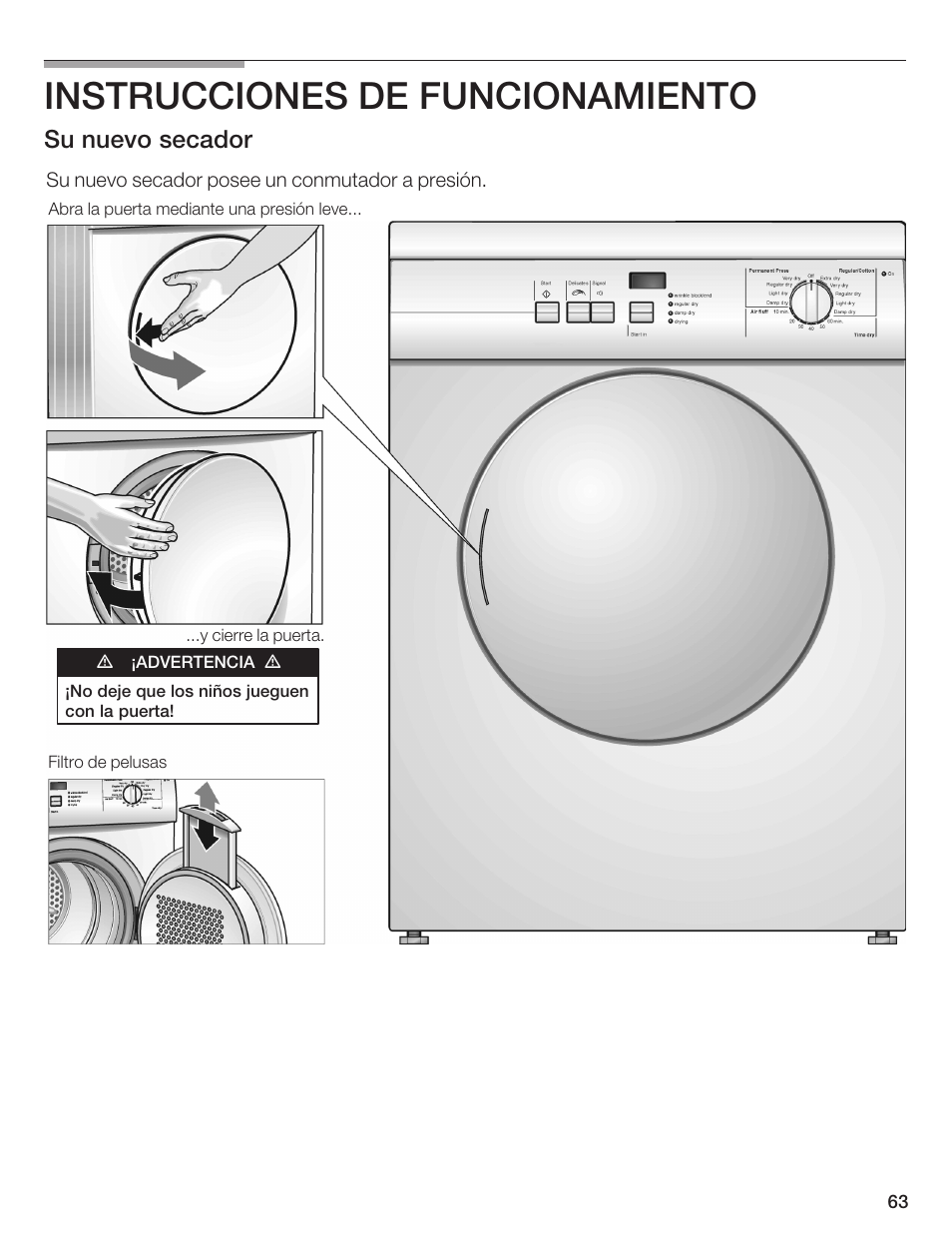 Instrucciones de funcionamiento, Su nuevo secador | Bosch WTA 4410 CN User Manual | Page 63 / 76