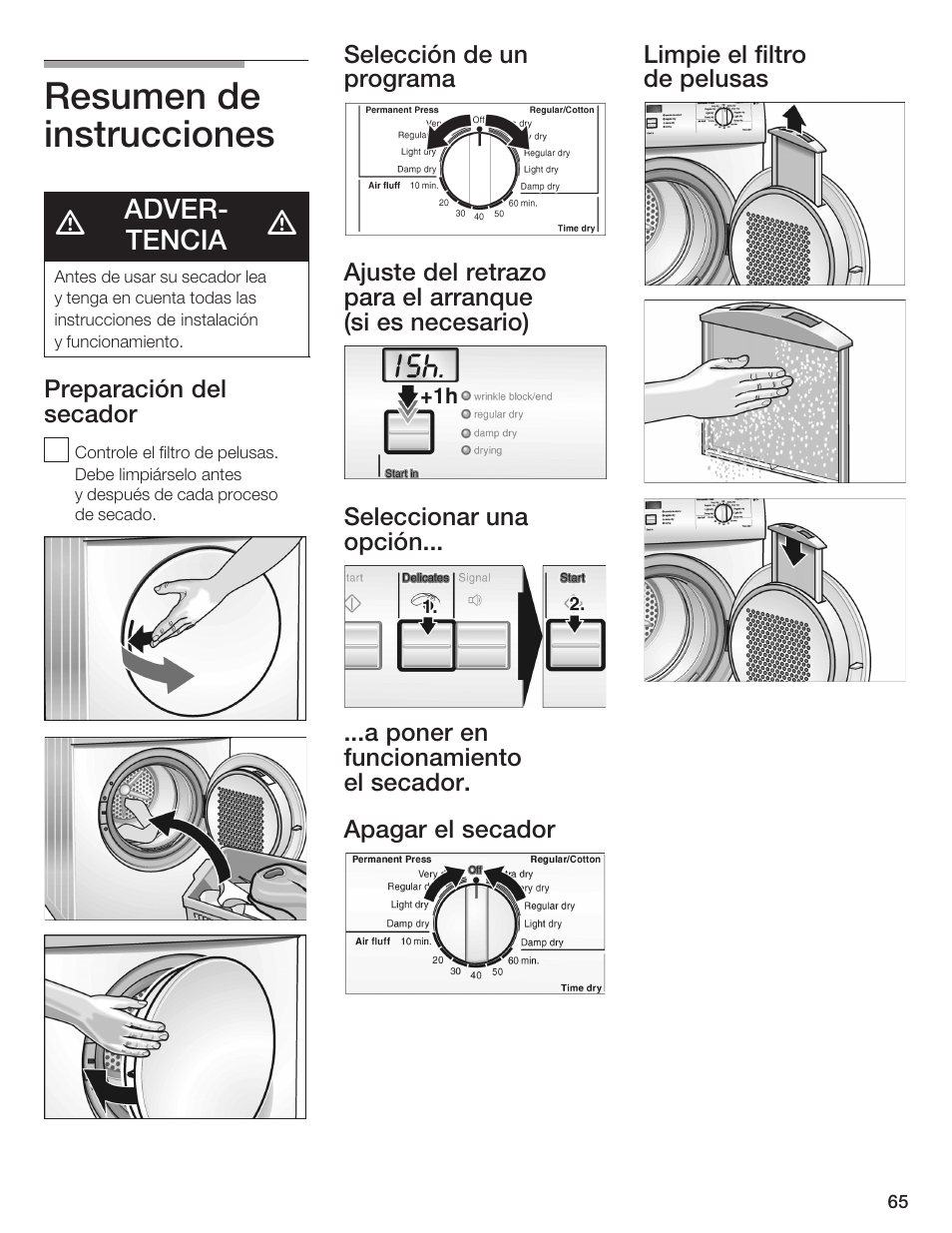 Resumen de instrucciones, Adverć tencia | Bosch WTA 4410 CN User Manual | Page 65 / 76