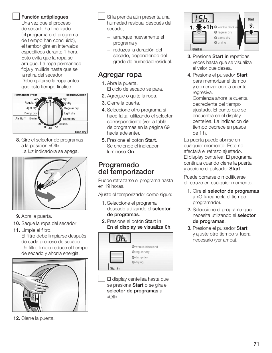 Agregar ropa, Programado del temporizador 6 | Bosch WTA 4410 CN User Manual | Page 71 / 76