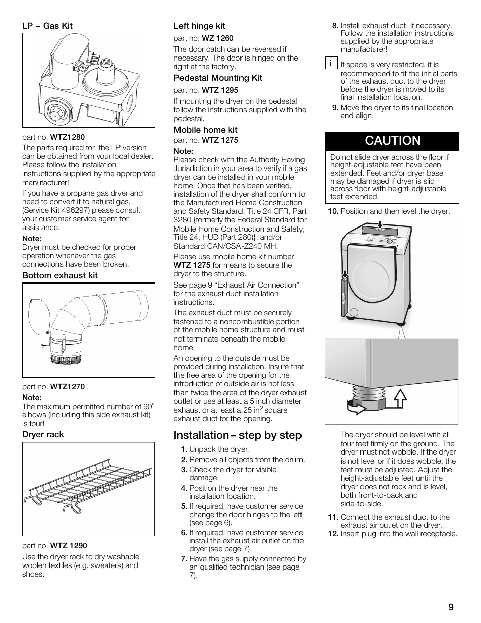 Caution, Installation ć step by step | Bosch WTMC1501UC User Manual | Page 9 / 68