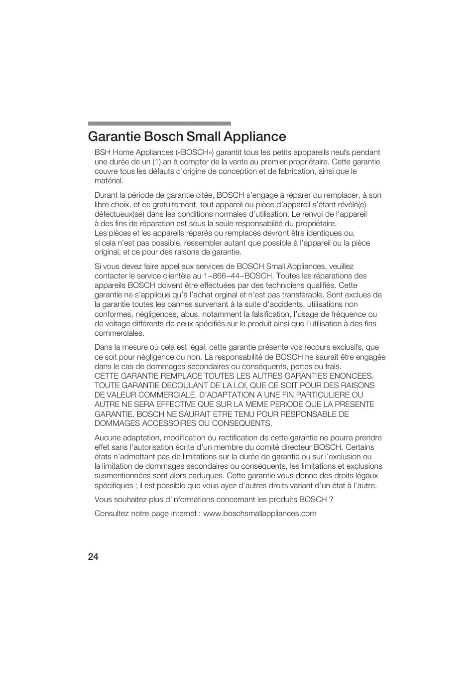 Garantie bosch small appliance | Bosch MSM 5000 UC User Manual | Page 24 / 36
