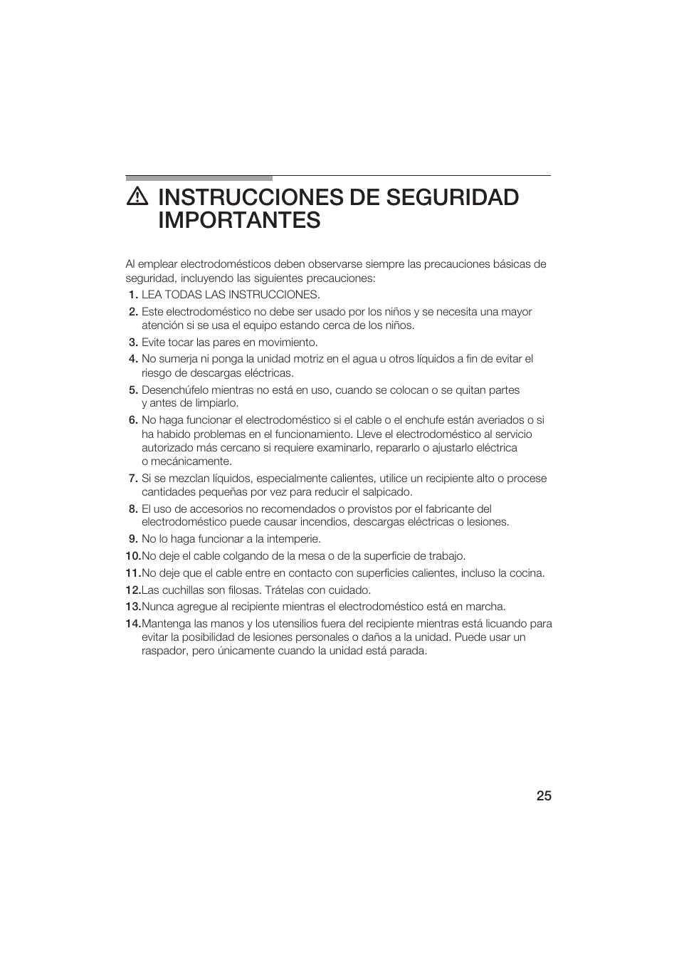 Instrucciones de seguridad importantes | Bosch MSM 5000 UC User Manual | Page 25 / 36