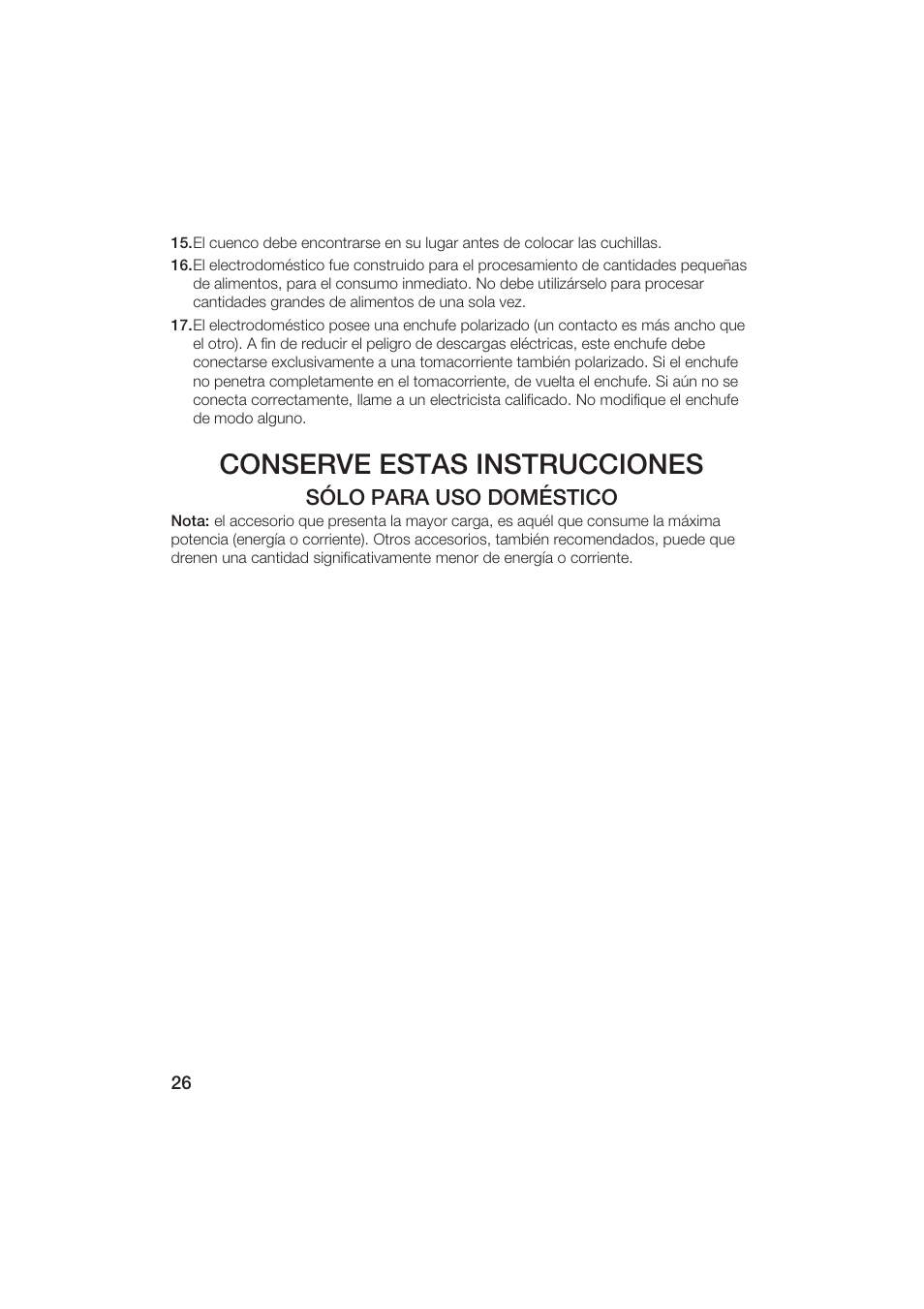Conserve estas instrucciones, Sólo para uso doméstico | Bosch MSM 5000 UC User Manual | Page 26 / 36