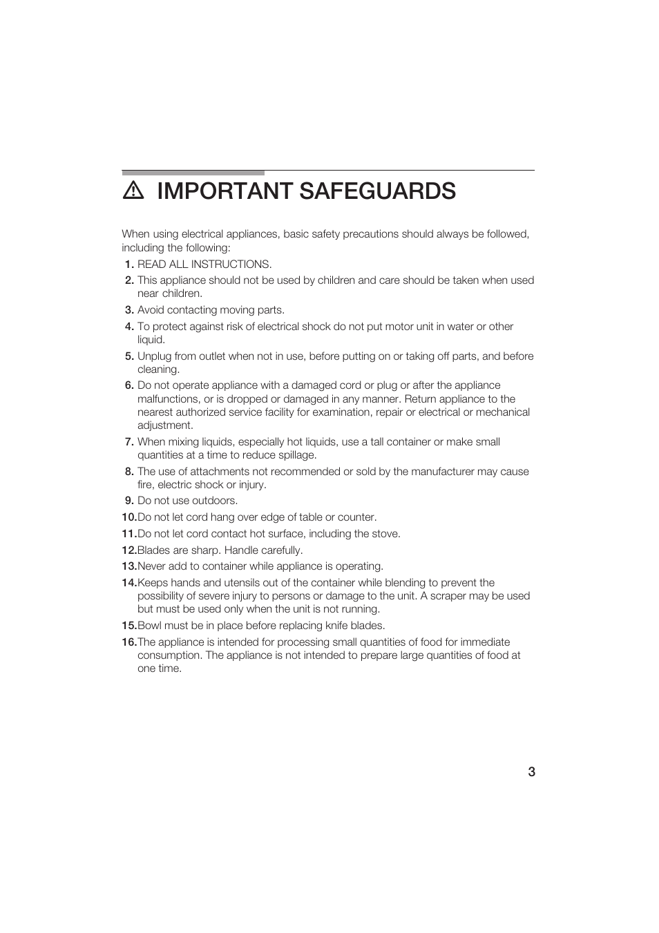 D important safeguards | Bosch MSM 5000 UC User Manual | Page 3 / 36