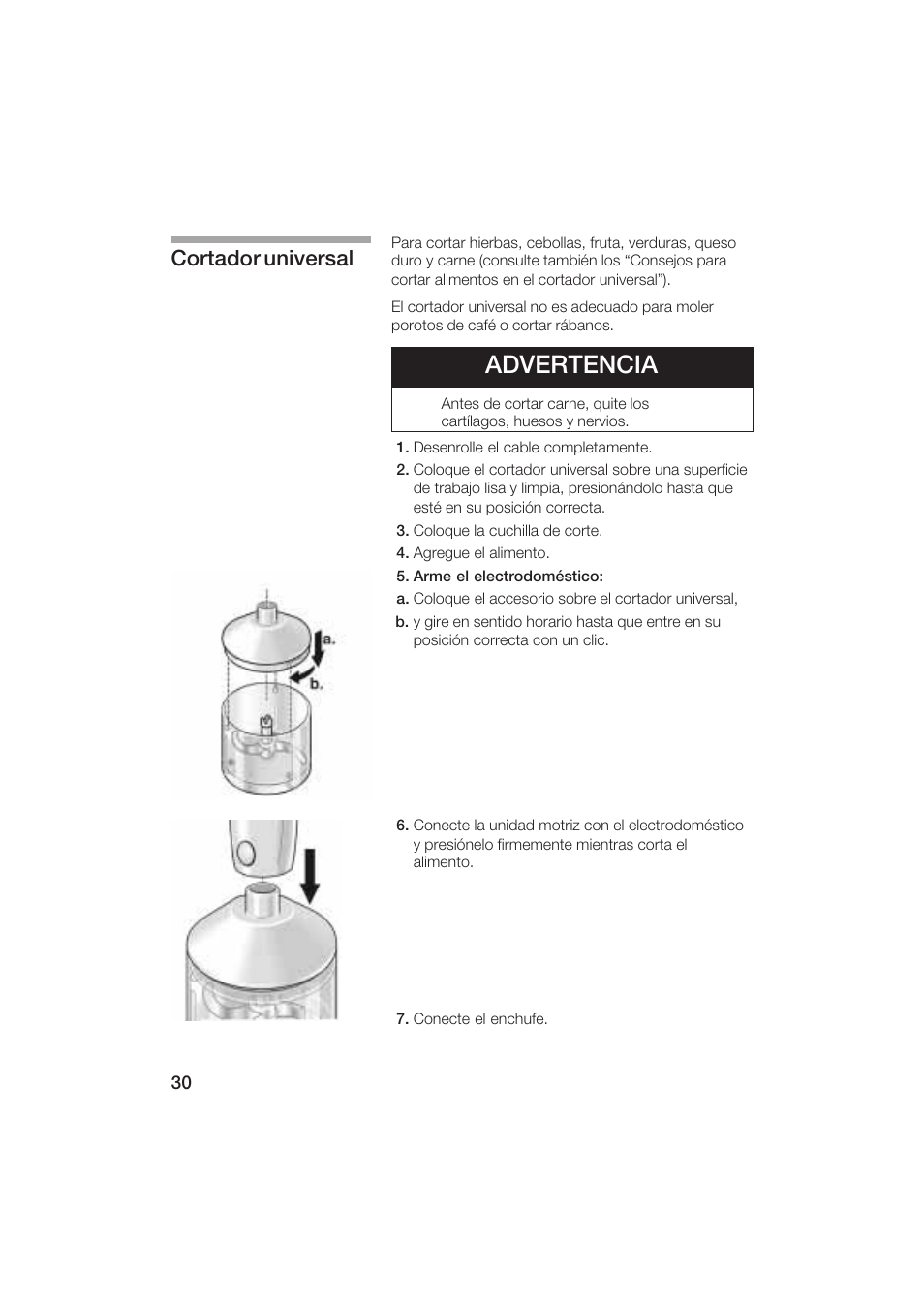 Advertencia, Cortador universal | Bosch MSM 5000 UC User Manual | Page 30 / 36