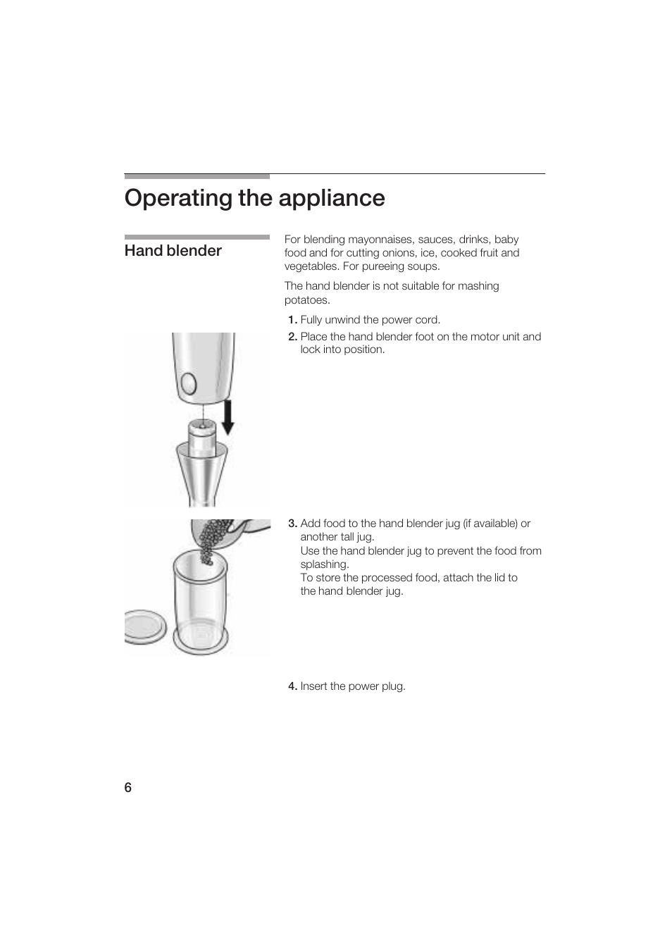 Operating the appliance, Hand blender | Bosch MSM 5000 UC User Manual | Page 6 / 36