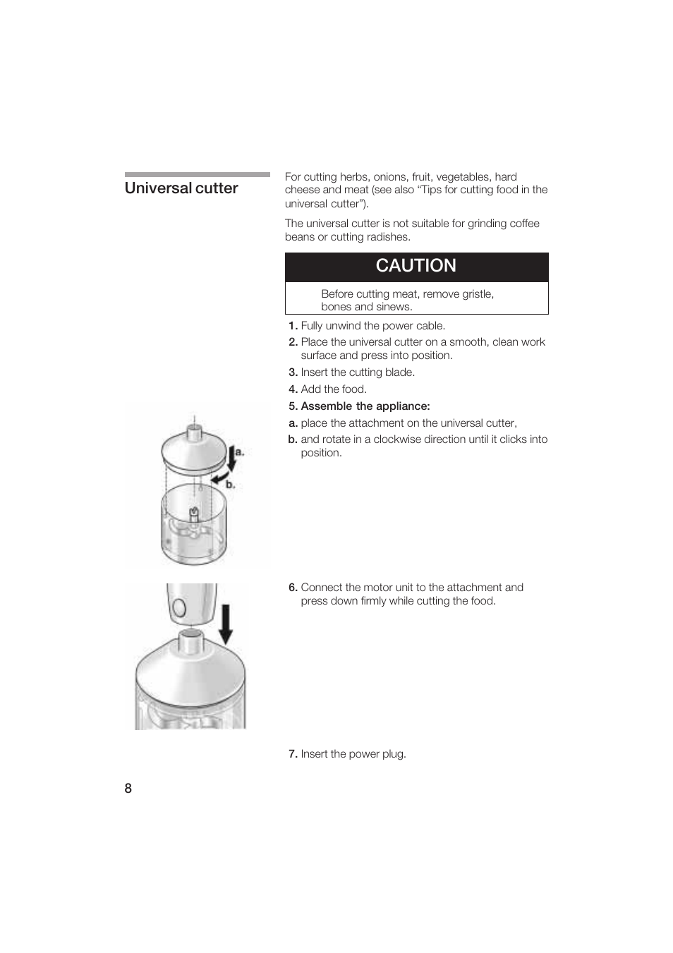 Caution, Universal cutter | Bosch MSM 5000 UC User Manual | Page 8 / 36