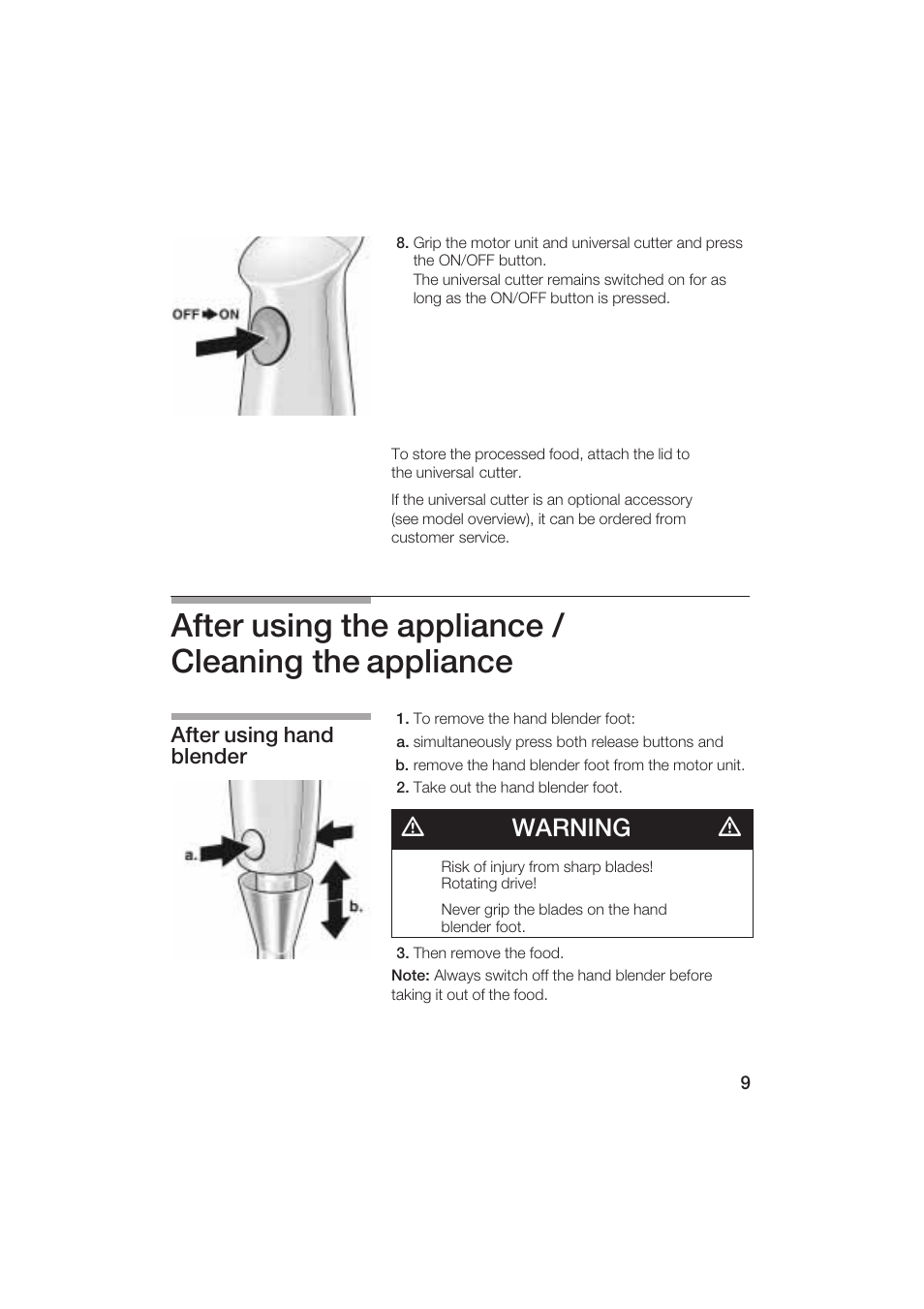 After using the appliance / cleaning the appliance, Dwarning d | Bosch MSM 5000 UC User Manual | Page 9 / 36