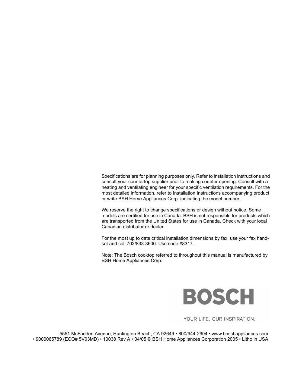 Bosch BOSCH Cooktop User Manual | Page 40 / 40