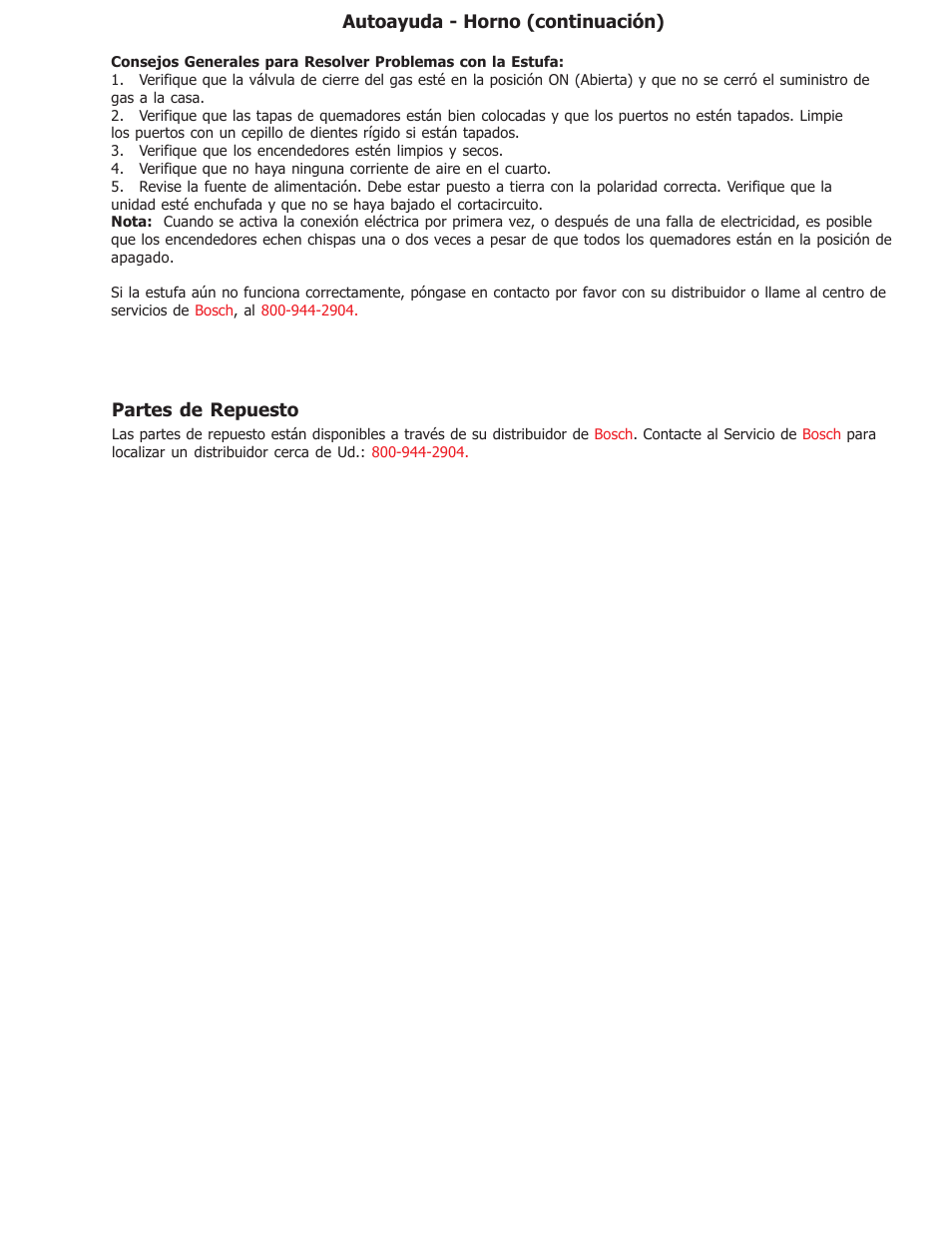 Partes de repuesto, Autoayuda - horno (continuación) | Bosch BOSCH GAS FREE-STANDING CONVECTION RANGE User Manual | Page 102 / 104
