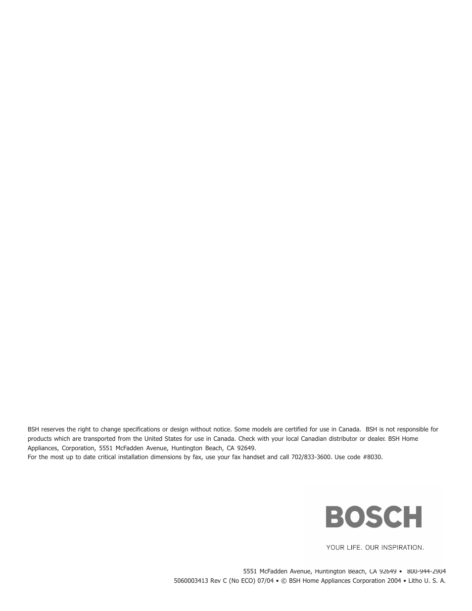Bosch BOSCH GAS FREE-STANDING CONVECTION RANGE User Manual | Page 104 / 104