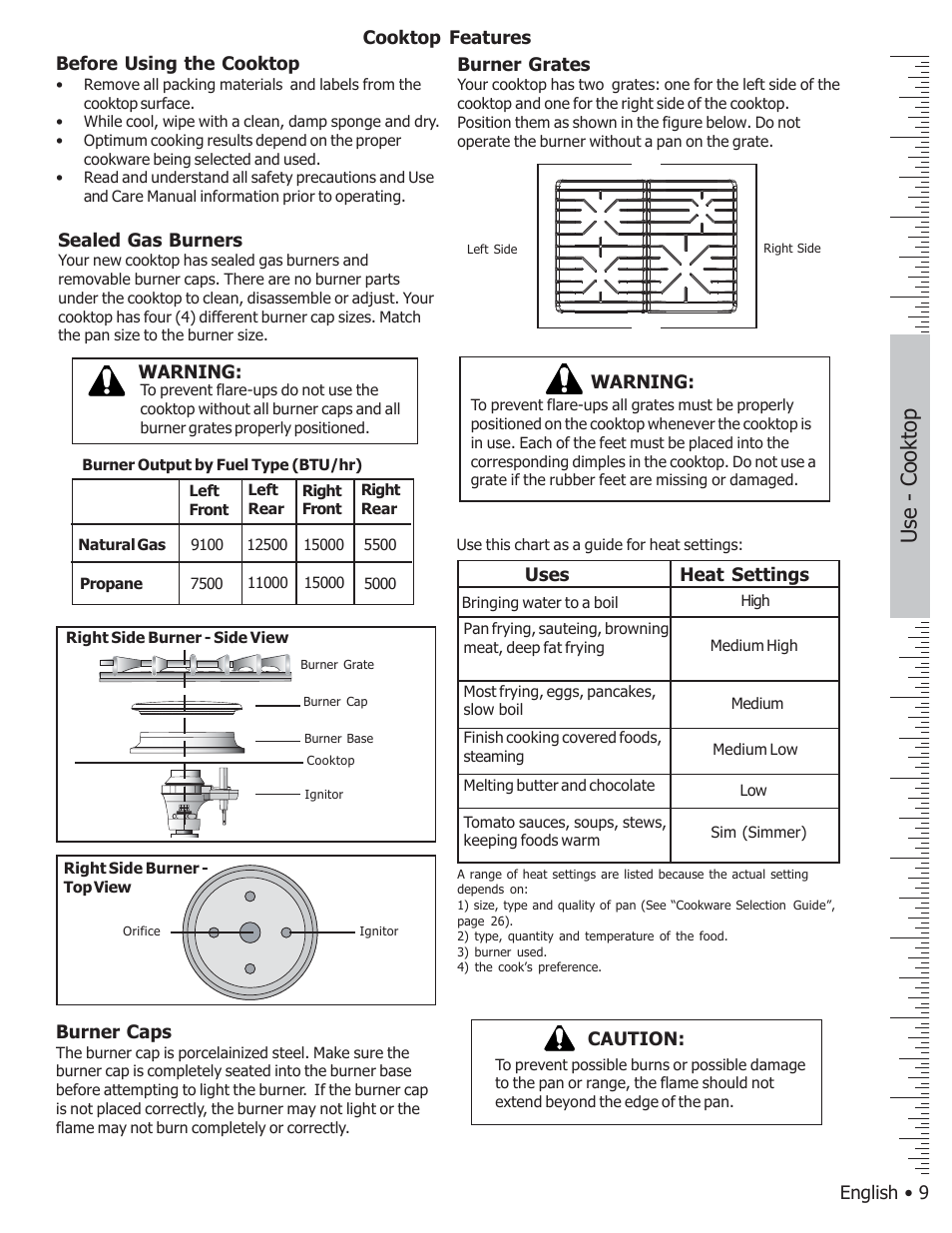 Use - cooktop | Bosch BOSCH GAS FREE-STANDING CONVECTION RANGE User Manual | Page 13 / 104