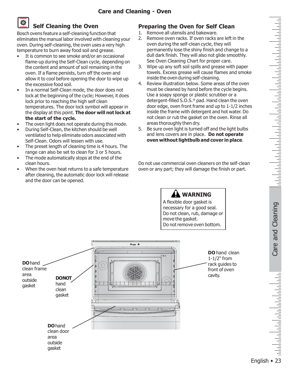 Care and cleaning | Bosch BOSCH GAS FREE-STANDING CONVECTION RANGE User Manual | Page 27 / 104