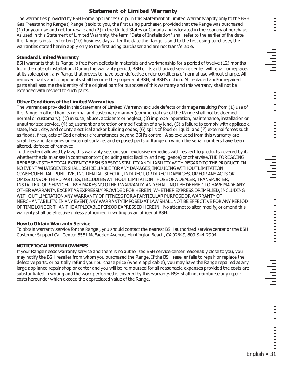 Bosch BOSCH GAS FREE-STANDING CONVECTION RANGE User Manual | Page 35 / 104