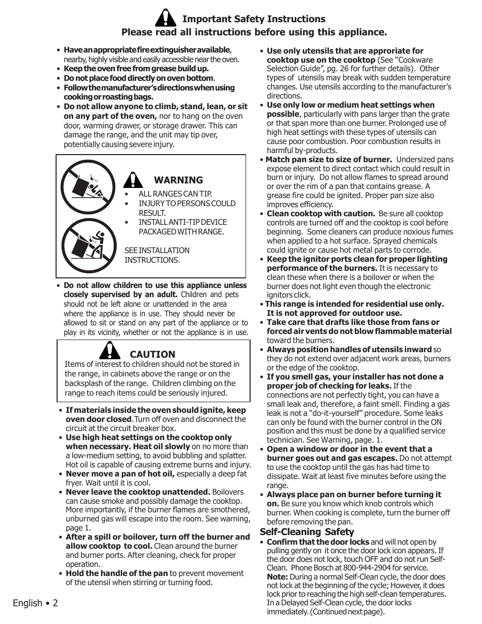 Bosch BOSCH GAS FREE-STANDING CONVECTION RANGE User Manual | Page 6 / 104