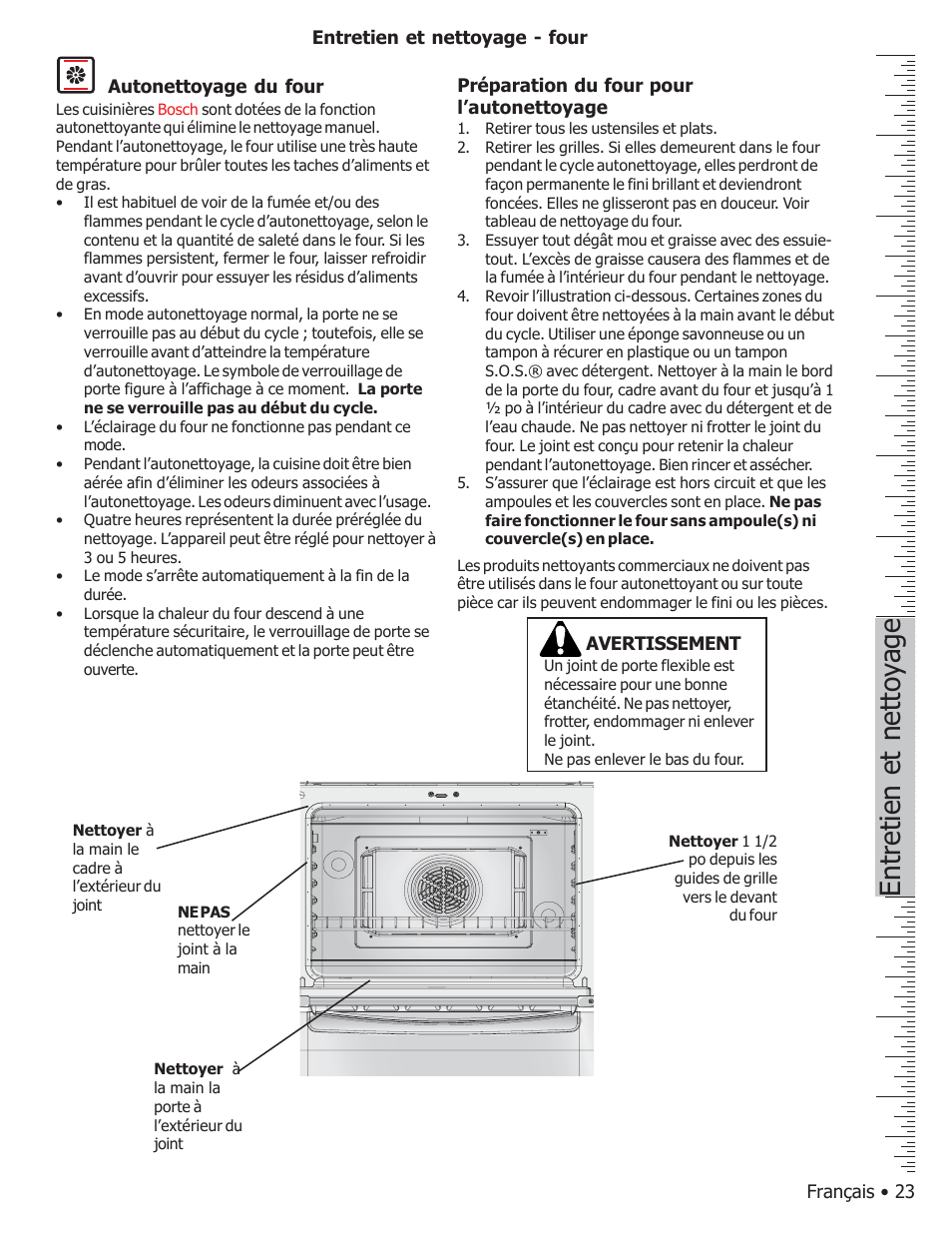 Entretien et nettoyage | Bosch BOSCH GAS FREE-STANDING CONVECTION RANGE User Manual | Page 61 / 104