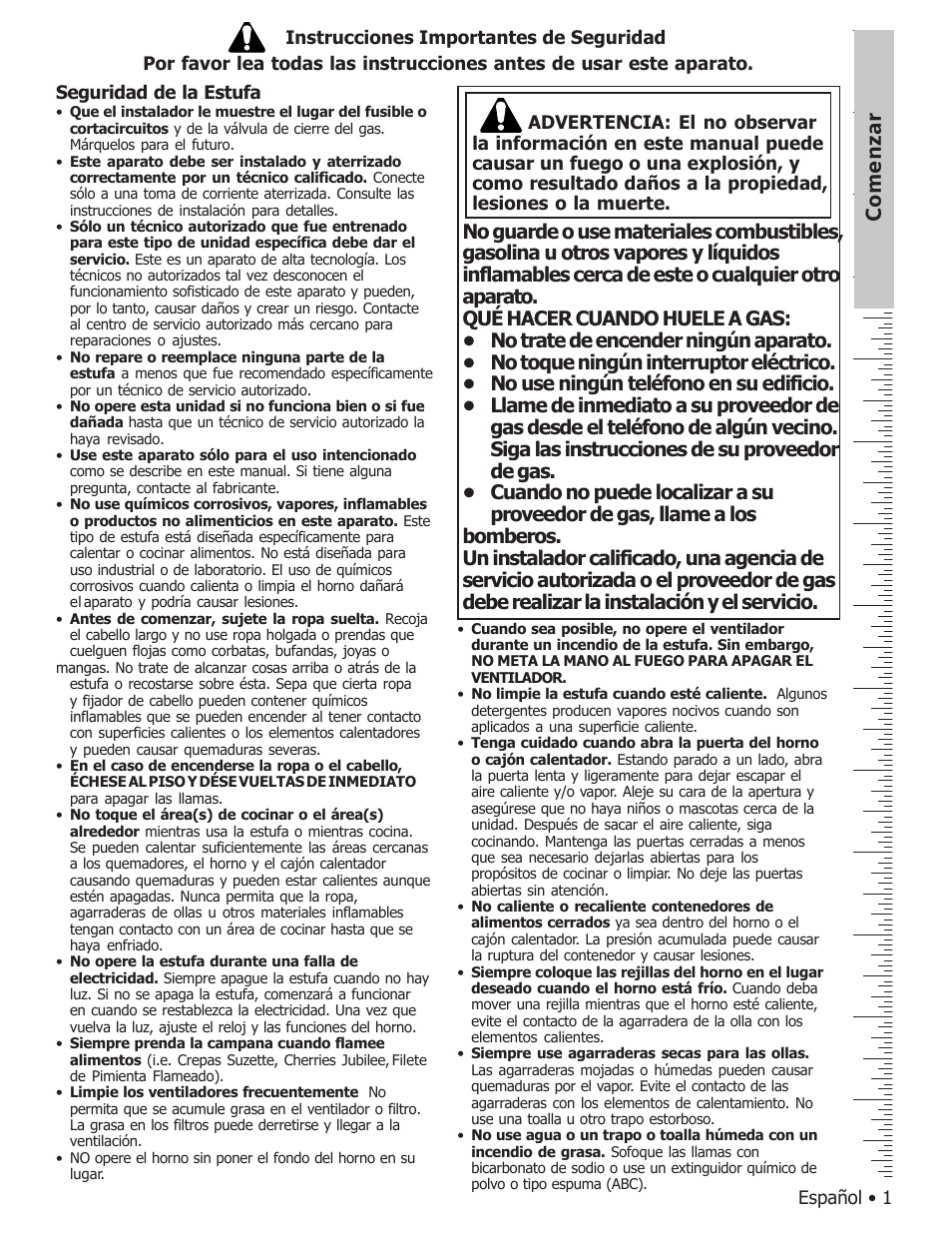 Comenzar | Bosch BOSCH GAS FREE-STANDING CONVECTION RANGE User Manual | Page 73 / 104