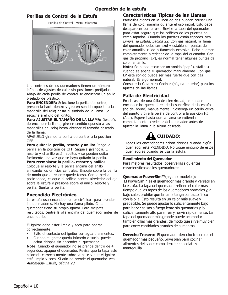 Características típicas de las llamas, Encendido electrónico, Cuidado | Bosch BOSCH GAS FREE-STANDING CONVECTION RANGE User Manual | Page 82 / 104