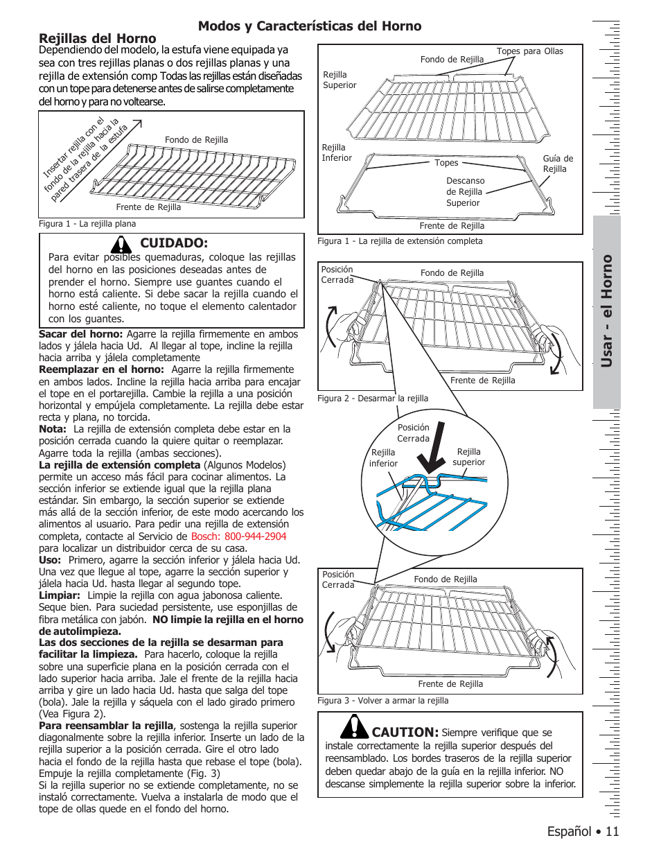 Usar - el horno, Cuidado, Caution | Bosch BOSCH GAS FREE-STANDING CONVECTION RANGE User Manual | Page 83 / 104