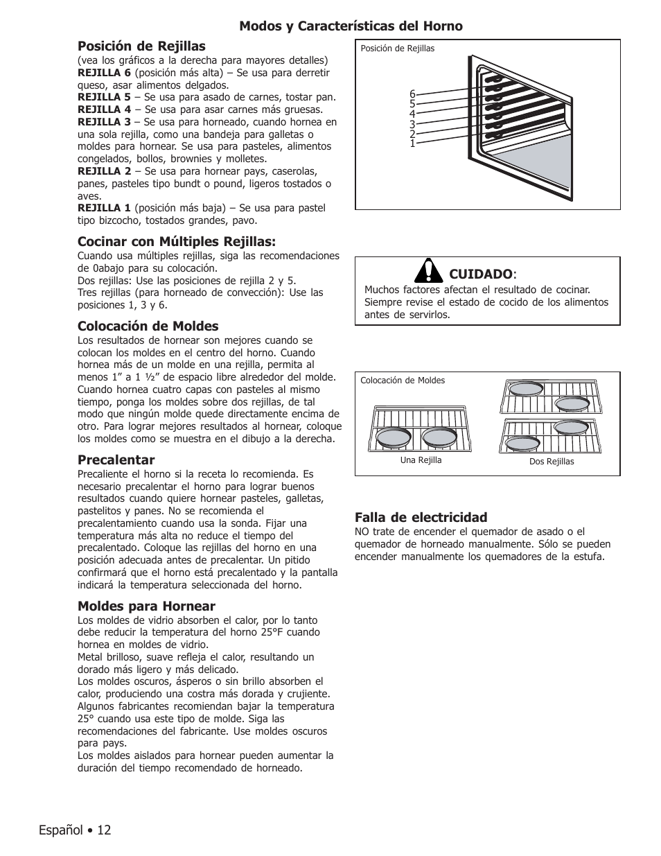 Cocinar con múltiples rejillas, Colocación de moldes, Precalentar | Moldes para hornear, Falla de electricidad, Cuidado | Bosch BOSCH GAS FREE-STANDING CONVECTION RANGE User Manual | Page 84 / 104