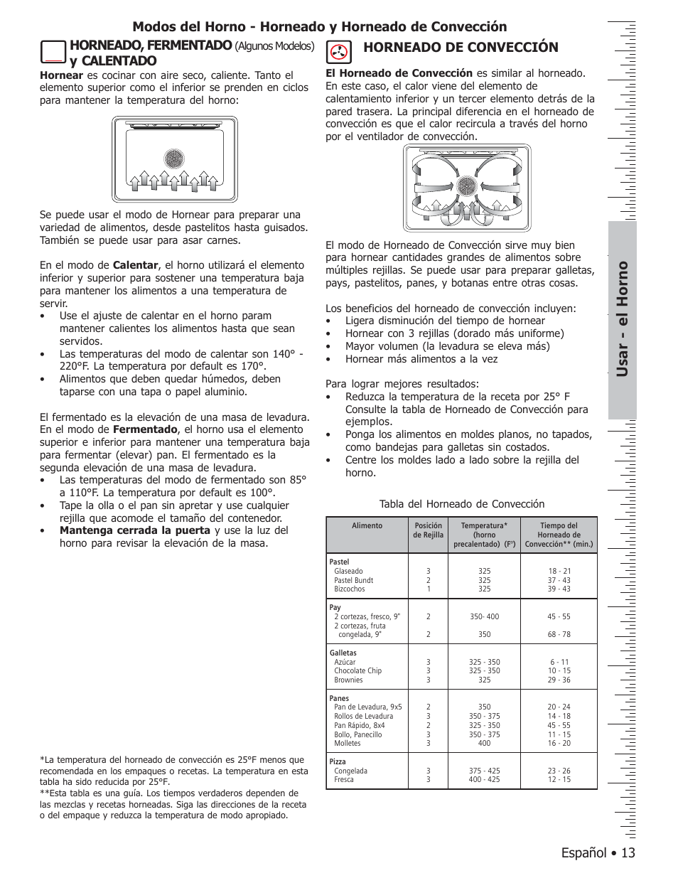 Usar - el horno, Español • 13 horneado, fermentado, Horneado de convección | Algunos modelos) | Bosch BOSCH GAS FREE-STANDING CONVECTION RANGE User Manual | Page 85 / 104