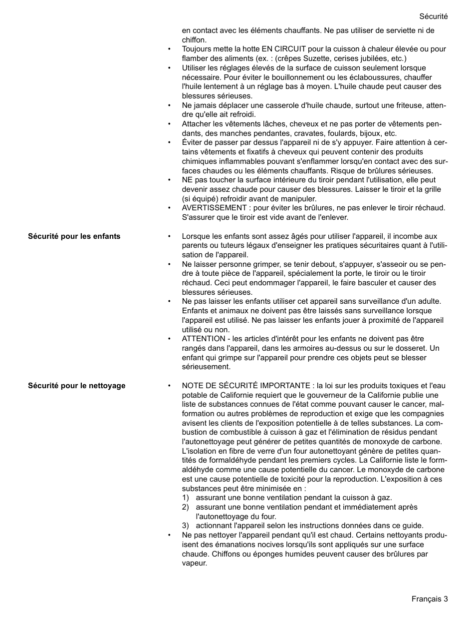Sécurité pour les enfants, Sécurité pour le nettoyage | Bosch Electric Range with Magnetic Control Knob and European Convection User Manual | Page 47 / 132
